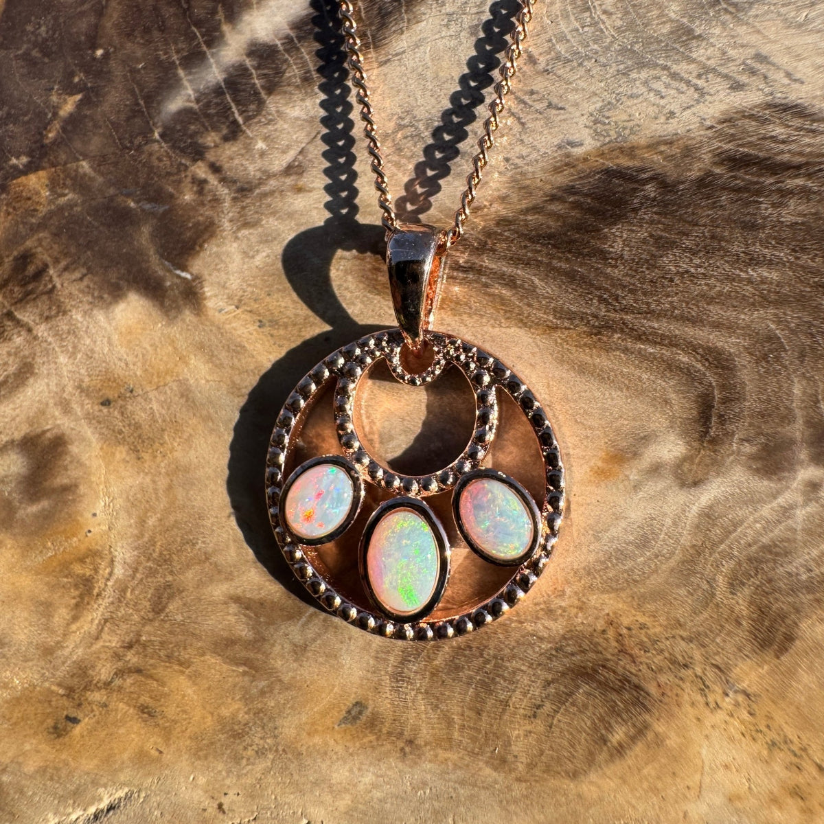0.7ct Lightning Ridge Opal Trio Pendant Necklace ~ 'Remarkable Rocks Trio' | Rose Gold Coated 925 Sterling Silver | Solid Australian Opal
