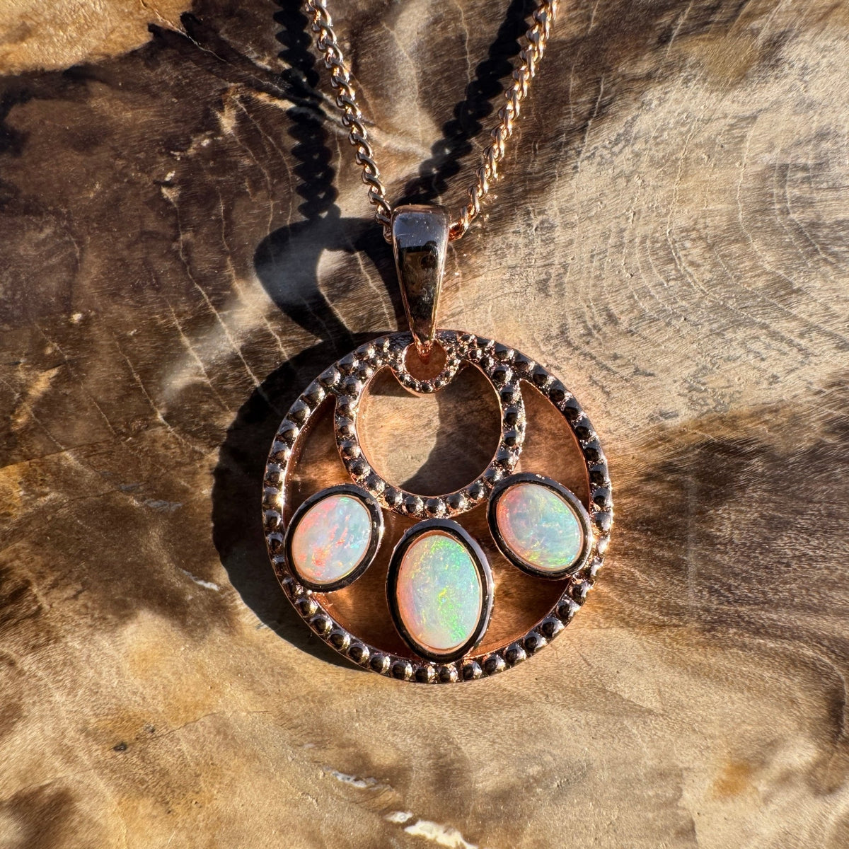 0.7ct Lightning Ridge Opal Trio Pendant Necklace ~ 'Remarkable Rocks Trio' | Rose Gold Coated 925 Sterling Silver | Solid Australian Opal