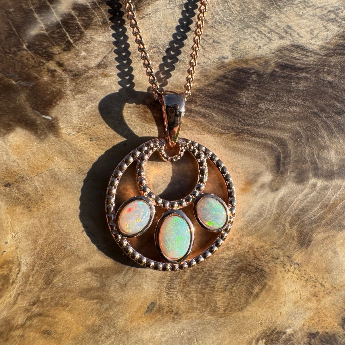 0.7ct Lightning Ridge Opal Trio Pendant Necklace ~ 'Remarkable Rocks Trio' | Rose Gold Coated 925 Sterling Silver | Solid Australian Opal