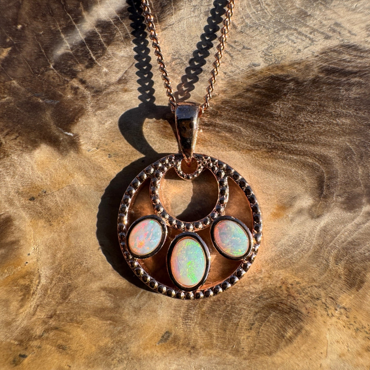 0.7ct Lightning Ridge Opal Trio Pendant Necklace ~ 'Remarkable Rocks Trio' | Rose Gold Coated 925 Sterling Silver | Solid Australian Opal