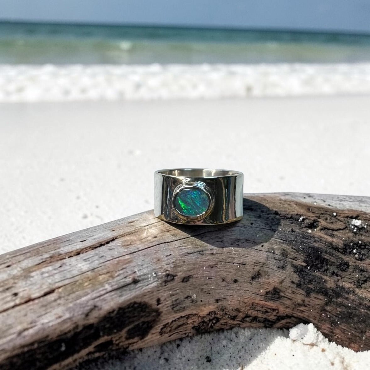 0.7ct Lightning Ridge Semi Black Opal Ring ~ 'Daintree Canopy' | 925 Sterling Silver | Solid Australian Opal