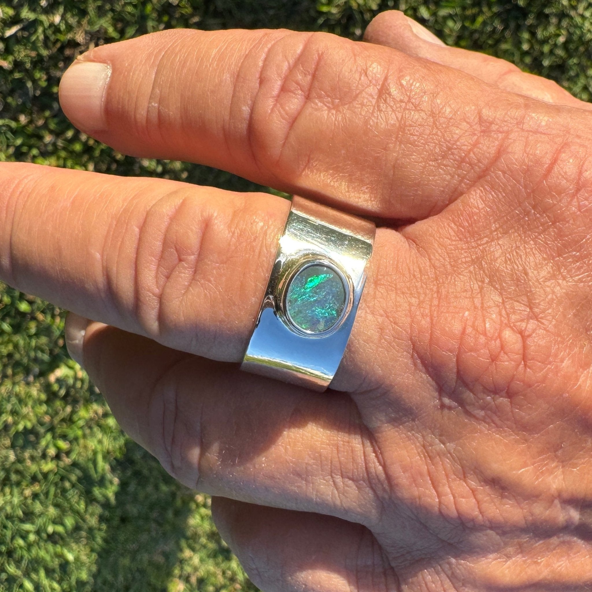 0.7ct Lightning Ridge Semi Black Opal Ring ~ 'Daintree Canopy' | 925 Sterling Silver | Solid Australian Opal