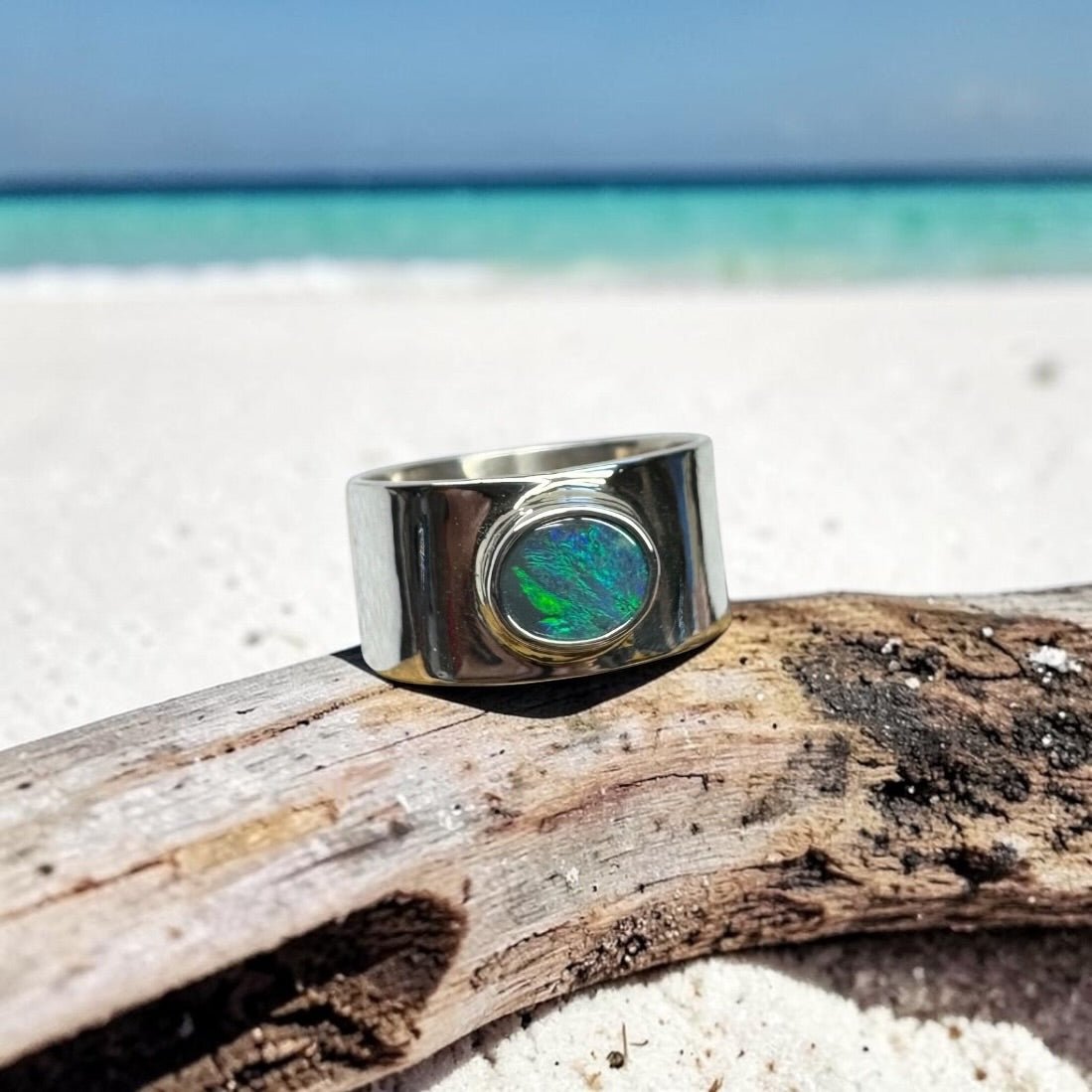 0.7ct Lightning Ridge Semi Black Opal Ring ~ 'Daintree Canopy' | 925 Sterling Silver | Solid Australian Opal