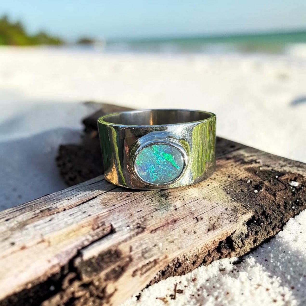 0.7ct Lightning Ridge Semi Black Opal Ring ~ 'Daintree Canopy' | 925 Sterling Silver | Solid Australian Opal