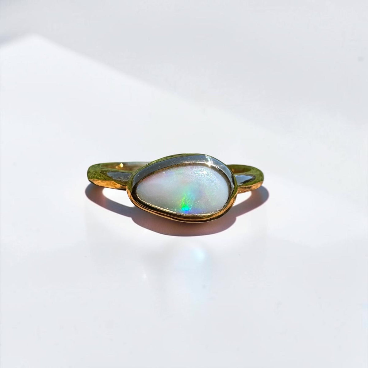 0.7ct Lightning Ridge Semi Black Opal Ring ~ 'Pambula Firelight' | 9ct Yellow Gold | Solid Australian Opal