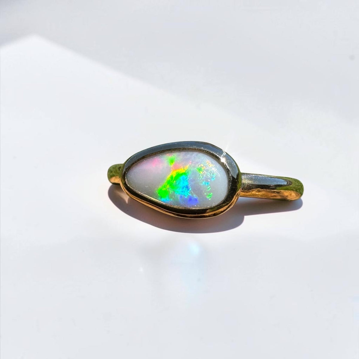 0.7ct Lightning Ridge Semi Black Opal Ring ~ 'Pambula Firelight' | 9ct Yellow Gold | Solid Australian Opal