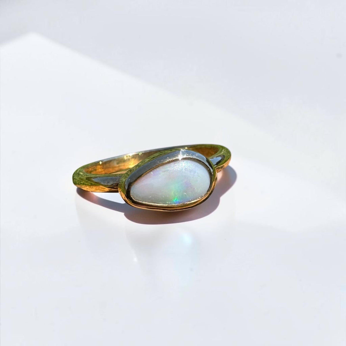 0.7ct Lightning Ridge Semi Black Opal Ring ~ 'Pambula Firelight' | 9ct Yellow Gold | Solid Australian Opal