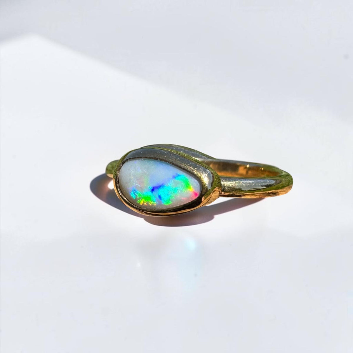 0.7ct Lightning Ridge Semi Black Opal Ring ~ 'Pambula Firelight' | 9ct Yellow Gold | Solid Australian Opal
