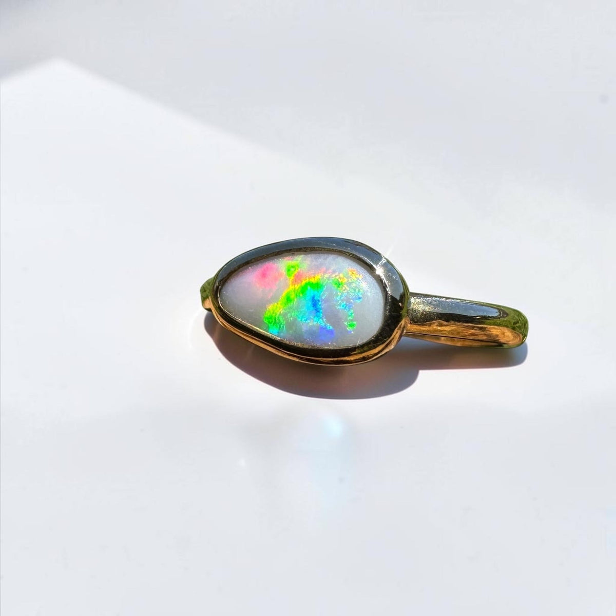 0.7ct Lightning Ridge Semi Black Opal Ring ~ 'Pambula Firelight' | 9ct Yellow Gold | Solid Australian Opal