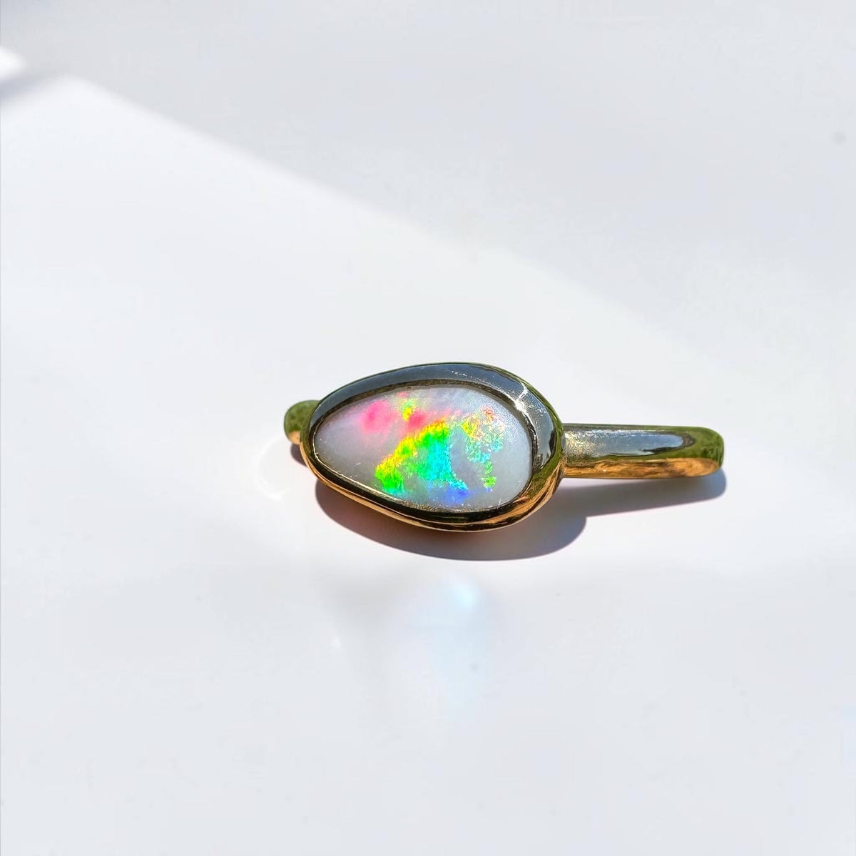0.7ct Lightning Ridge Semi Black Opal Ring ~ 'Pambula Firelight' | 9ct Yellow Gold | Solid Australian Opal