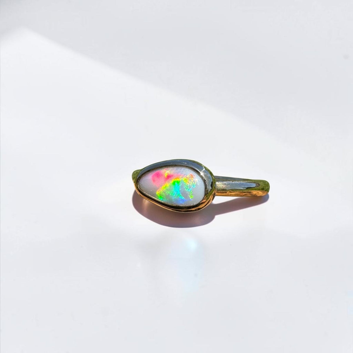 0.7ct Lightning Ridge Semi Black Opal Ring ~ 'Pambula Firelight' | 9ct Yellow Gold | Solid Australian Opal