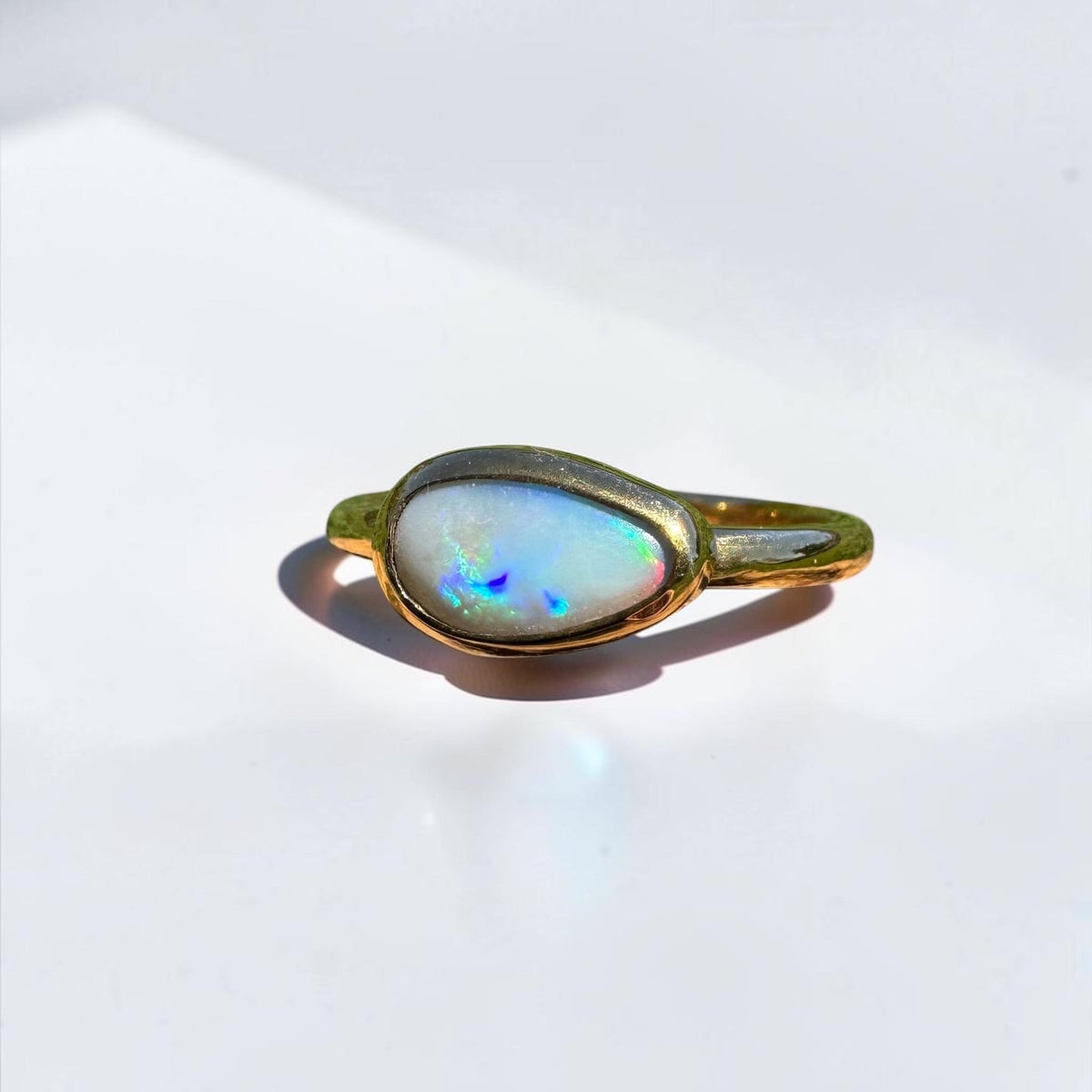 0.7ct Lightning Ridge Semi Black Opal Ring ~ 'Pambula Firelight' | 9ct Yellow Gold | Solid Australian Opal