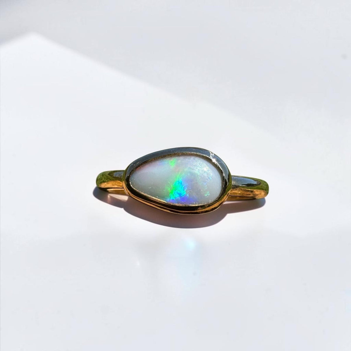 0.7ct Lightning Ridge Semi Black Opal Ring ~ 'Pambula Firelight' | 9ct Yellow Gold | Solid Australian Opal