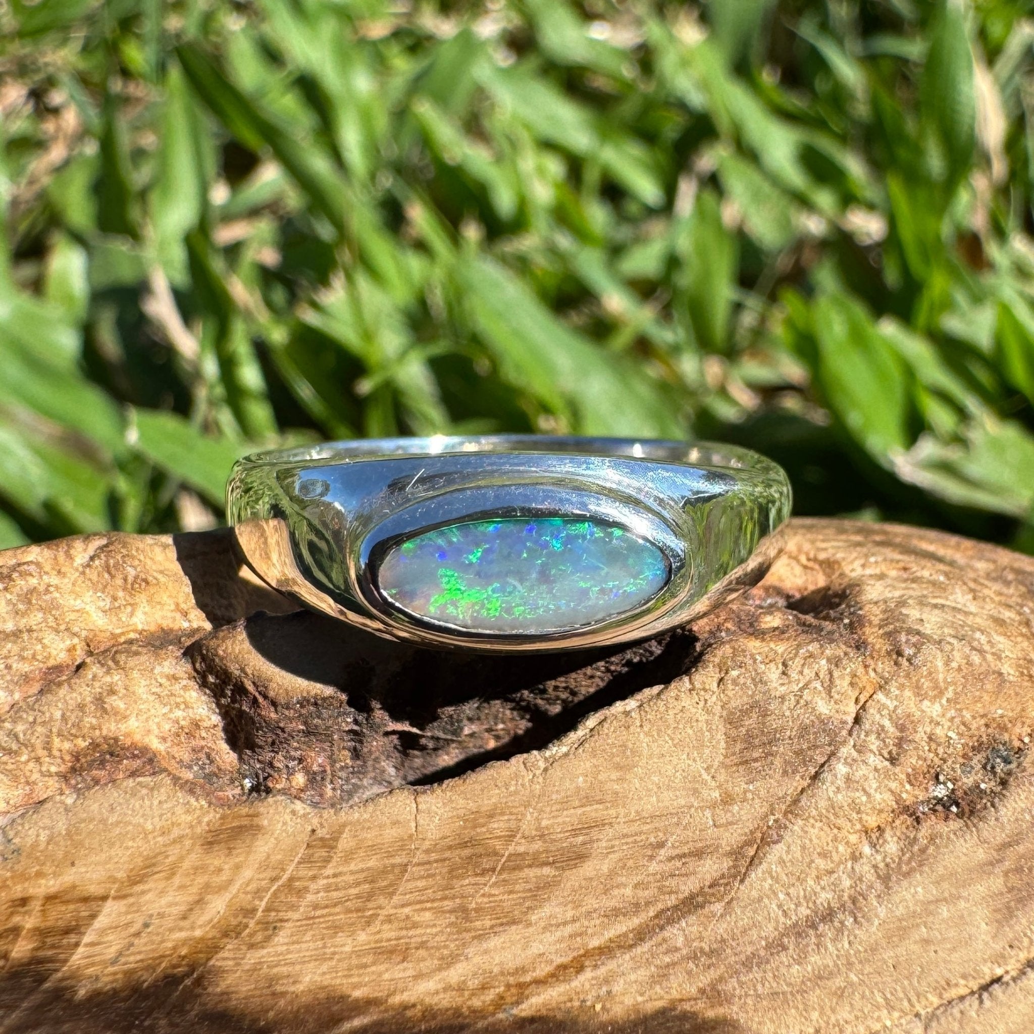 0.83ct Australian Solid Lightning Ridge Opal Silver Ring ~ 'Whitehaven Whisper' | 925 Sterling Silver | Solid Australian Opal