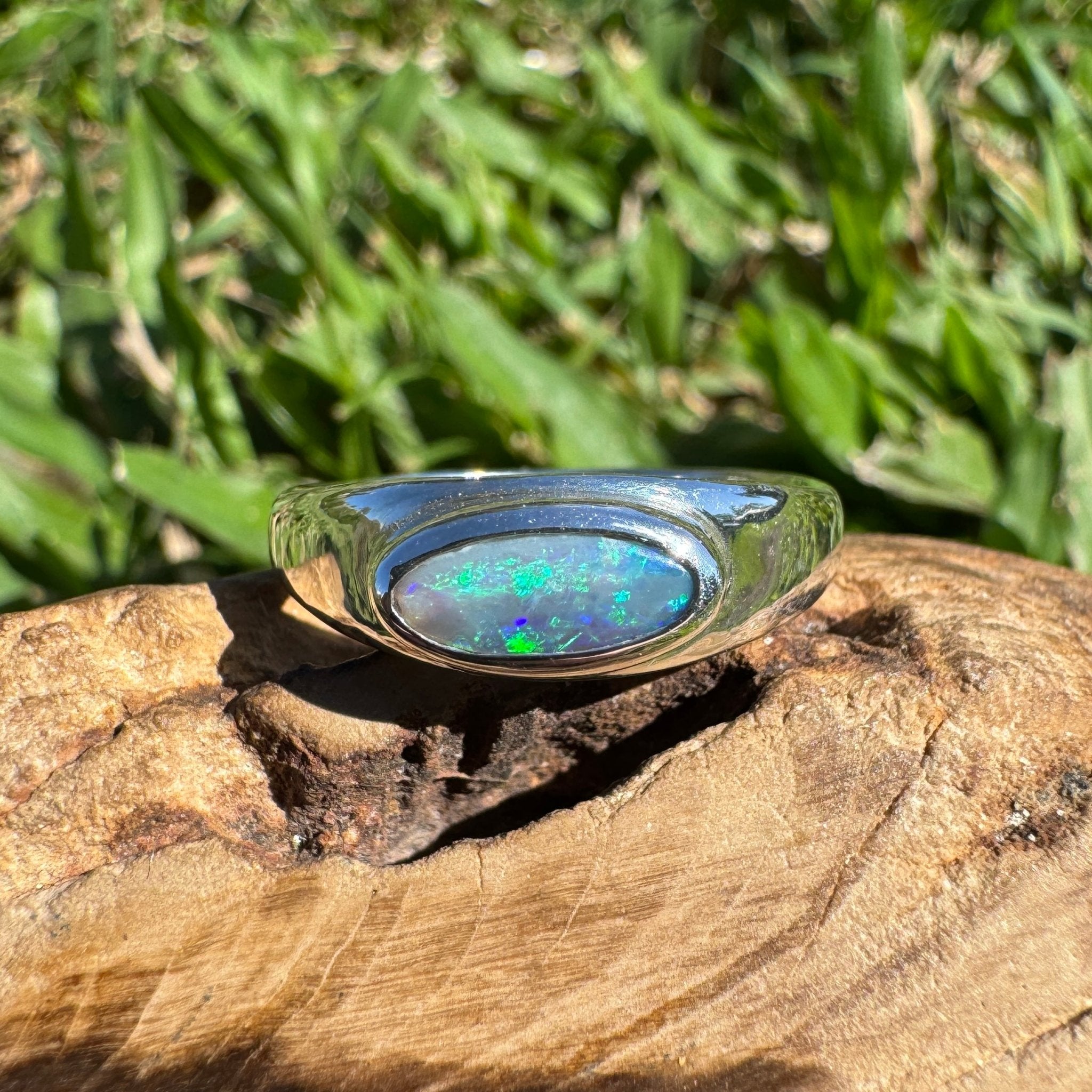 0.83ct Australian Solid Lightning Ridge Opal Silver Ring ~ 'Whitehaven Whisper' | 925 Sterling Silver | Solid Australian Opal