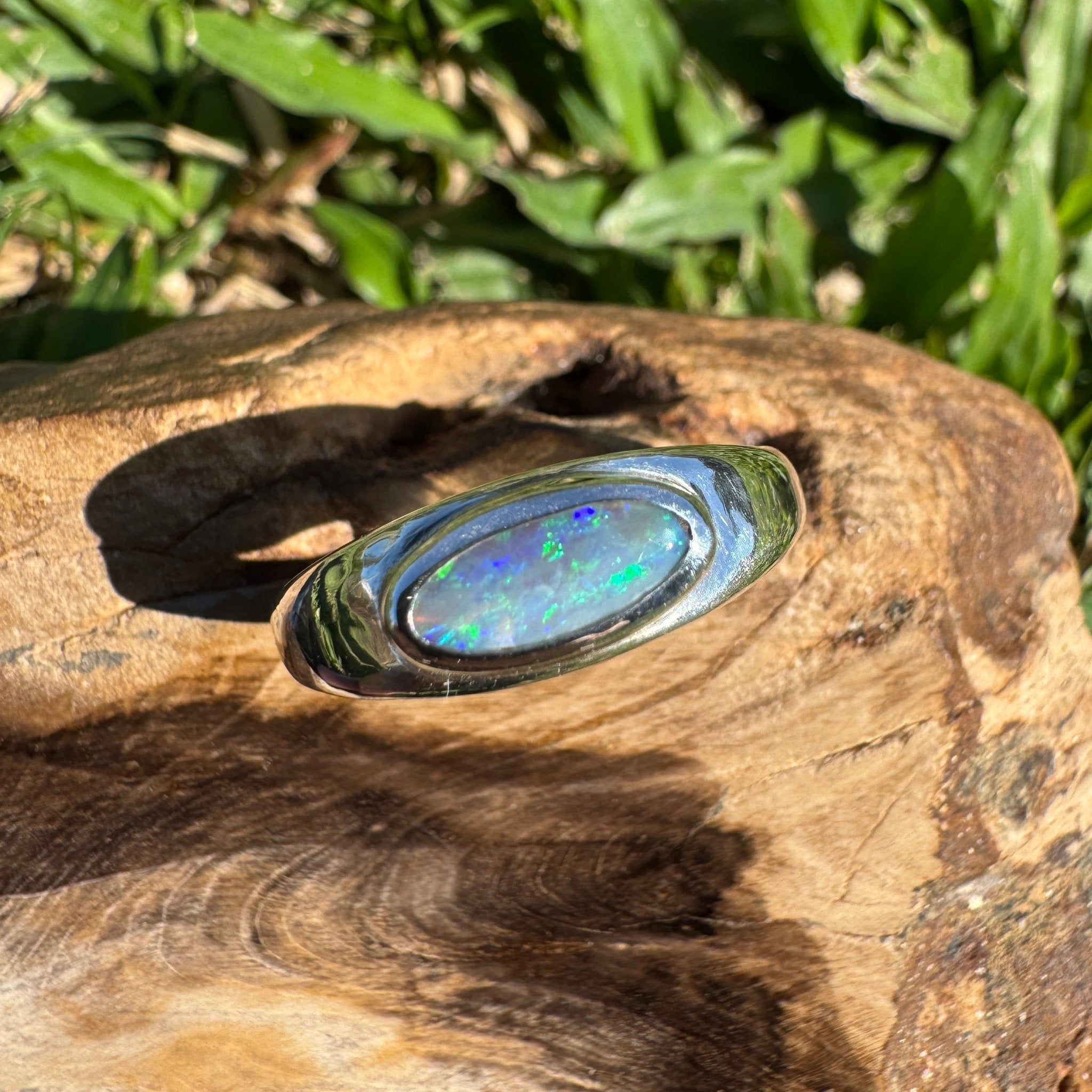 0.83ct Australian Solid Lightning Ridge Opal Silver Ring ~ 'Whitehaven Whisper' | 925 Sterling Silver | Solid Australian Opal