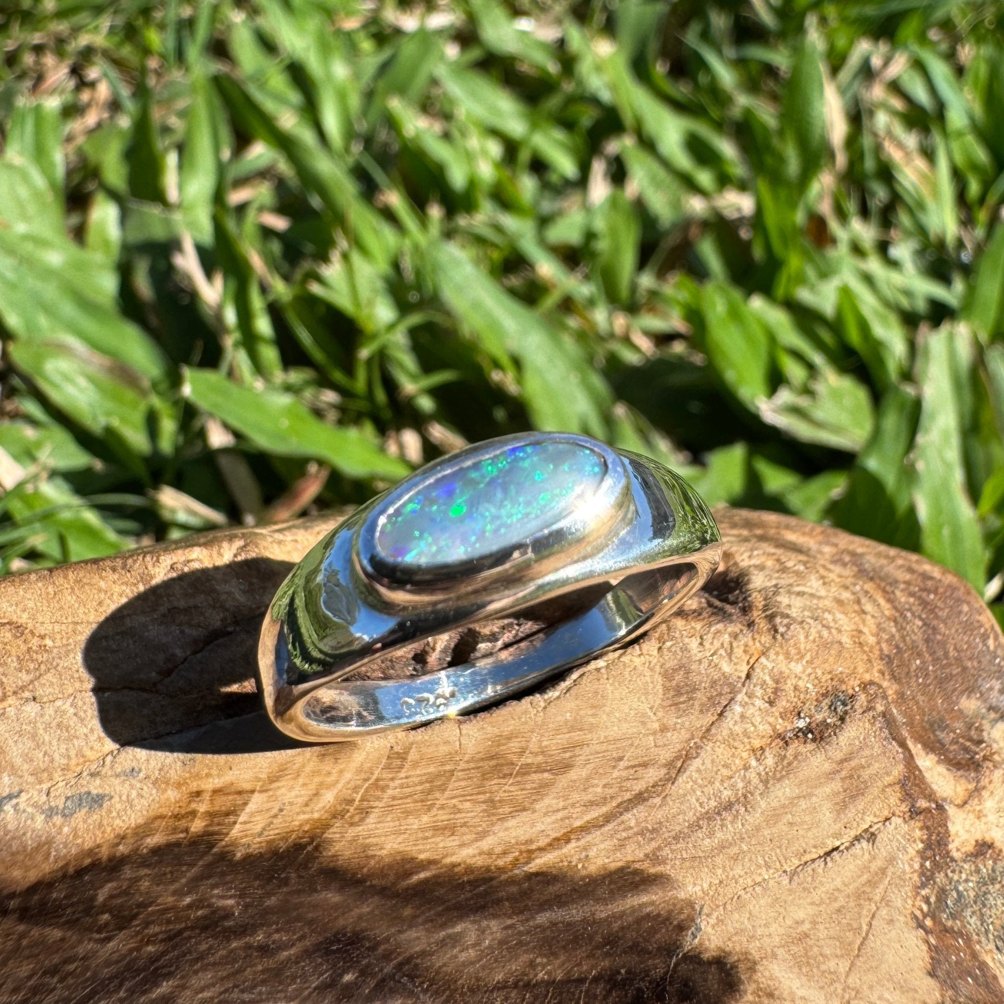 0.83ct Australian Solid Lightning Ridge Opal Silver Ring ~ 'Whitehaven Whisper' | 925 Sterling Silver | Solid Australian Opal