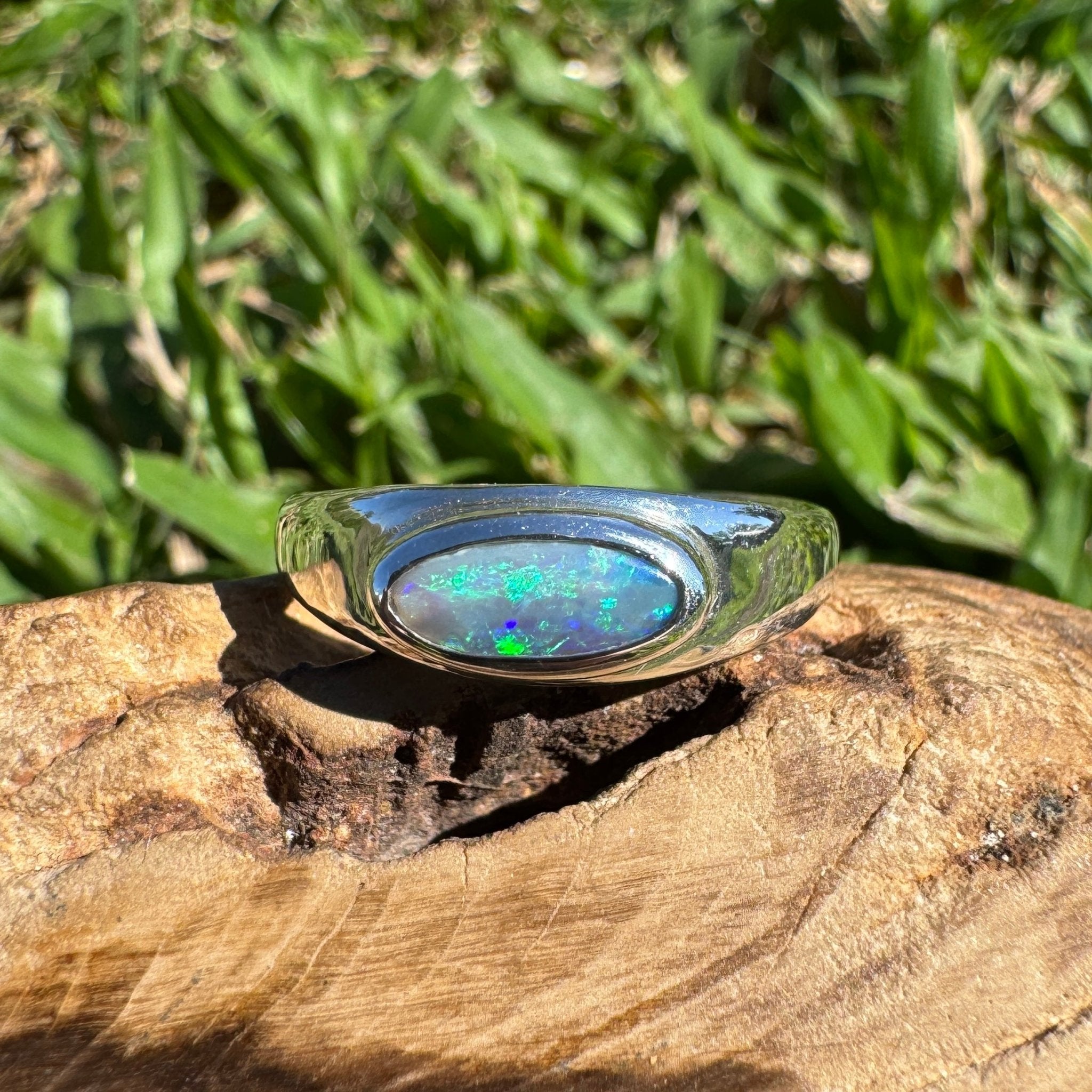 0.83ct Australian Solid Lightning Ridge Opal Silver Ring ~ 'Whitehaven Whisper' | 925 Sterling Silver | Solid Australian Opal