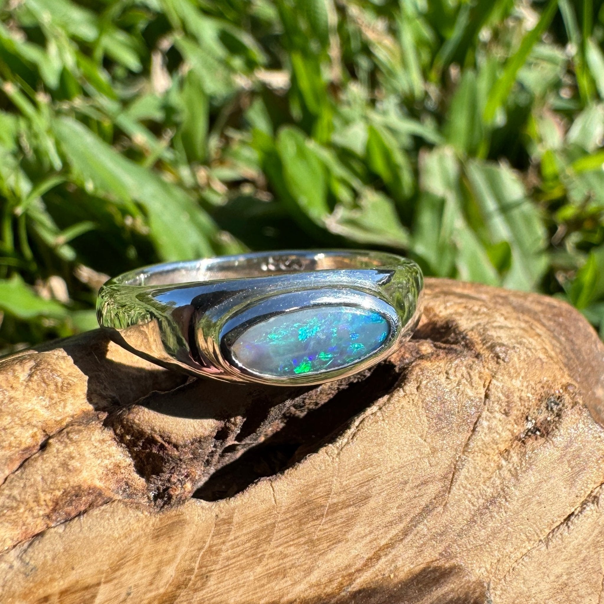 0.83ct Australian Solid Lightning Ridge Opal Silver Ring ~ 'Whitehaven Whisper' | 925 Sterling Silver | Solid Australian Opal