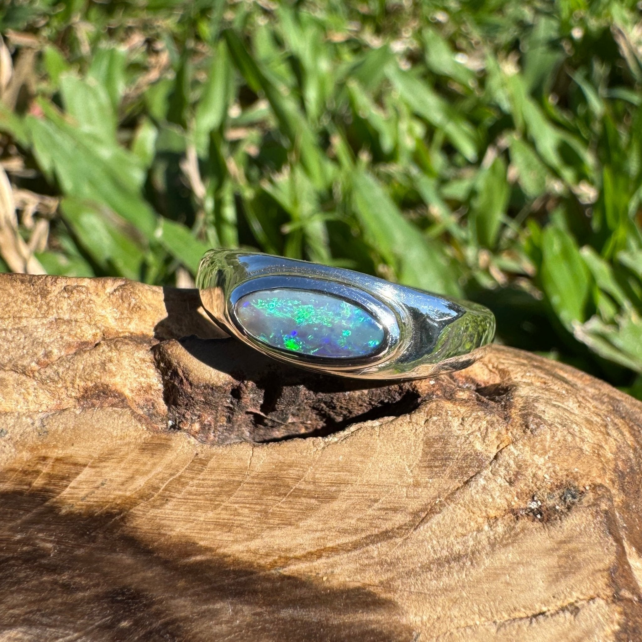 0.83ct Australian Solid Lightning Ridge Opal Silver Ring ~ 'Whitehaven Whisper' | 925 Sterling Silver | Solid Australian Opal