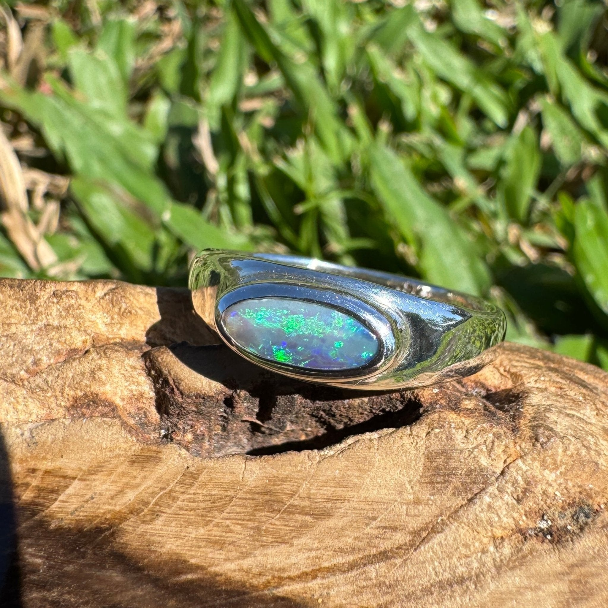 0.83ct Australian Solid Lightning Ridge Opal Silver Ring ~ 'Whitehaven Whisper' | 925 Sterling Silver | Solid Australian Opal