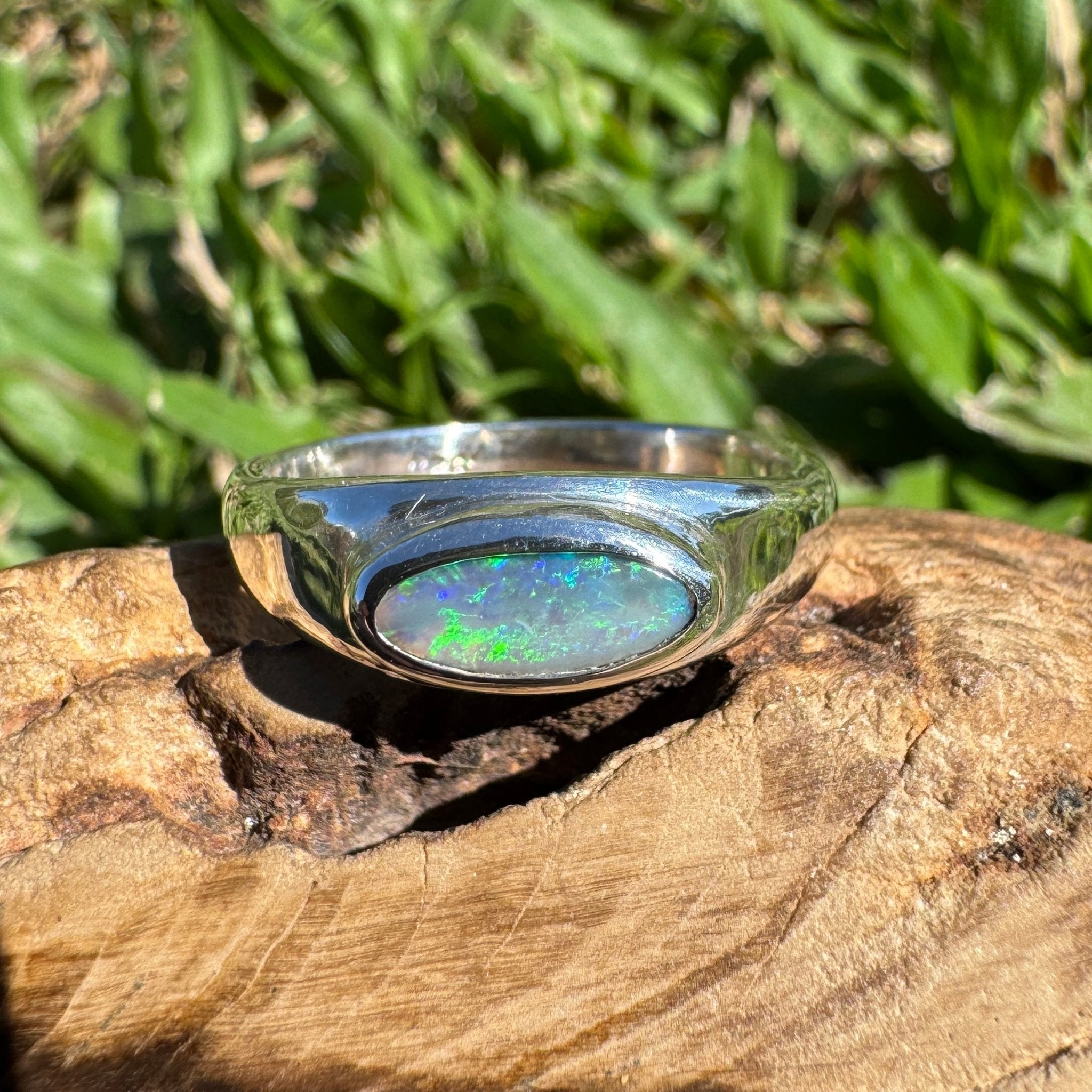 0.83ct Australian Solid Lightning Ridge Opal Silver Ring ~ 'Whitehaven Whisper' | 925 Sterling Silver | Solid Australian Opal