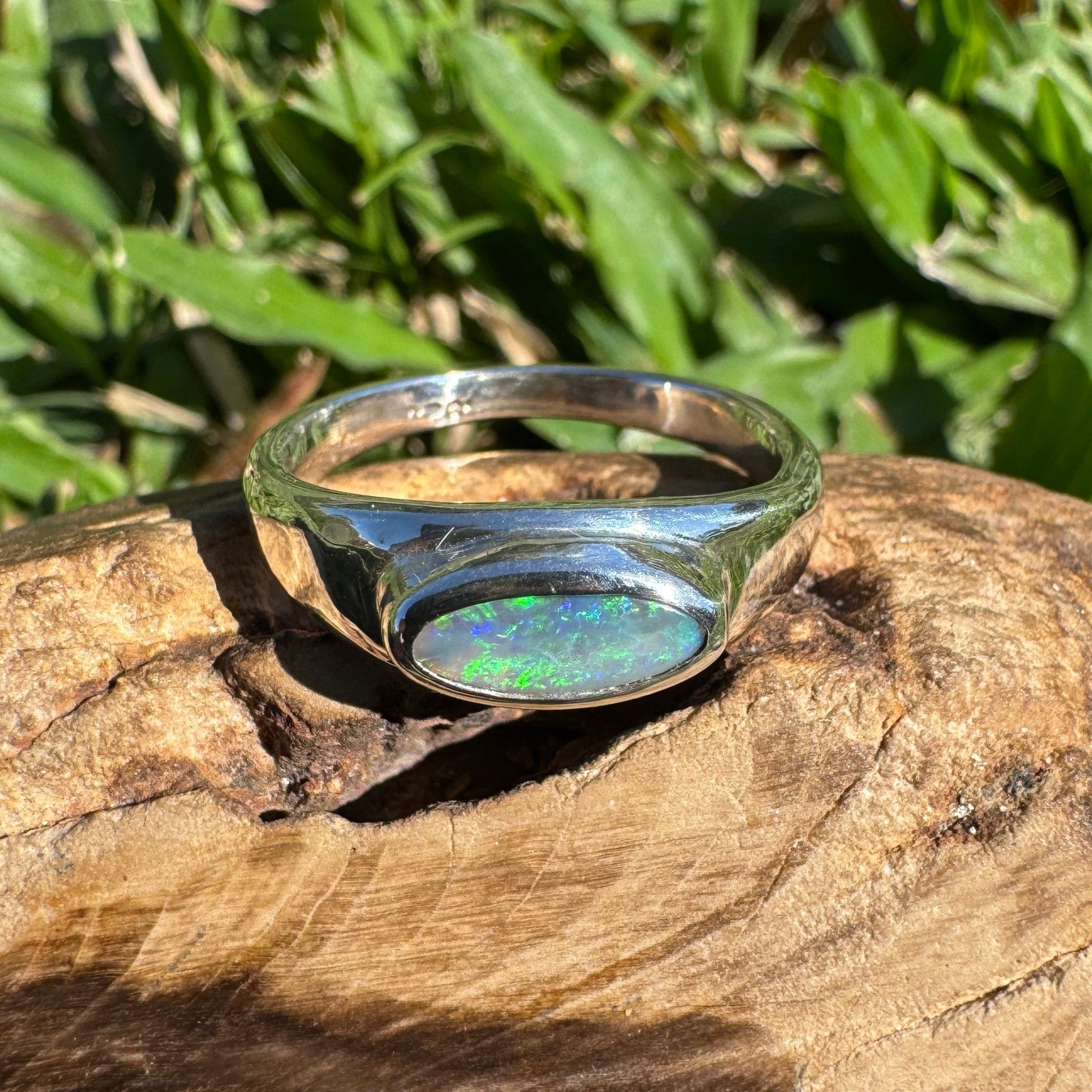 0.83ct Australian Solid Lightning Ridge Opal Silver Ring ~ 'Whitehaven Whisper' | 925 Sterling Silver | Solid Australian Opal