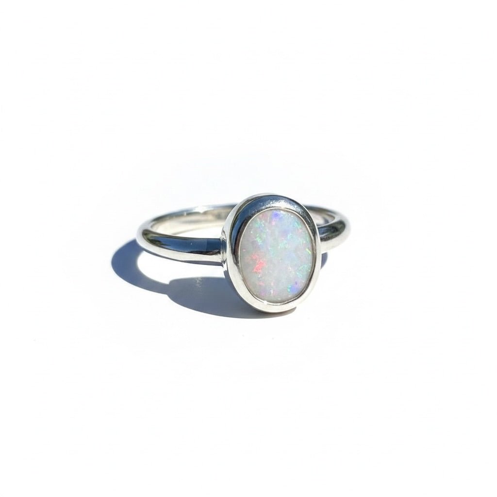 0.8ct Australian Solid Lightning Ridge Opal Ring ~ 'Coral Ember' | 925 Sterling Silver | Solid Australian Opal