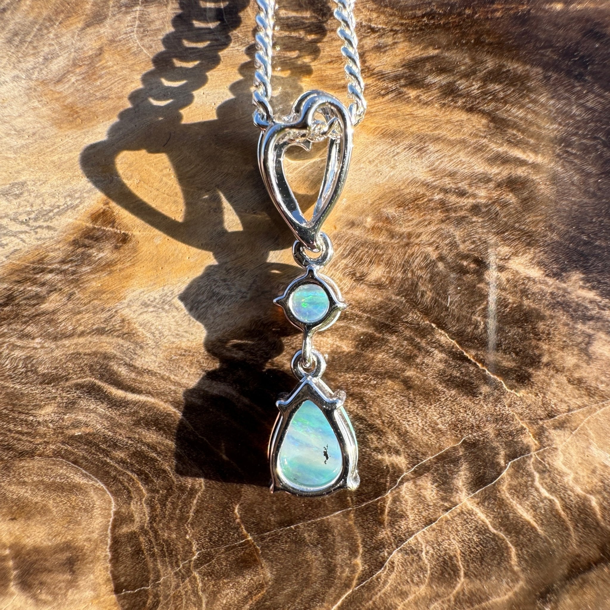 0.8ct Coober Pedy Crystal Opal Drop Pendant Necklace ~ 'Lord Howe Drops' | 925 Sterling Silver | Solid Australian Opal