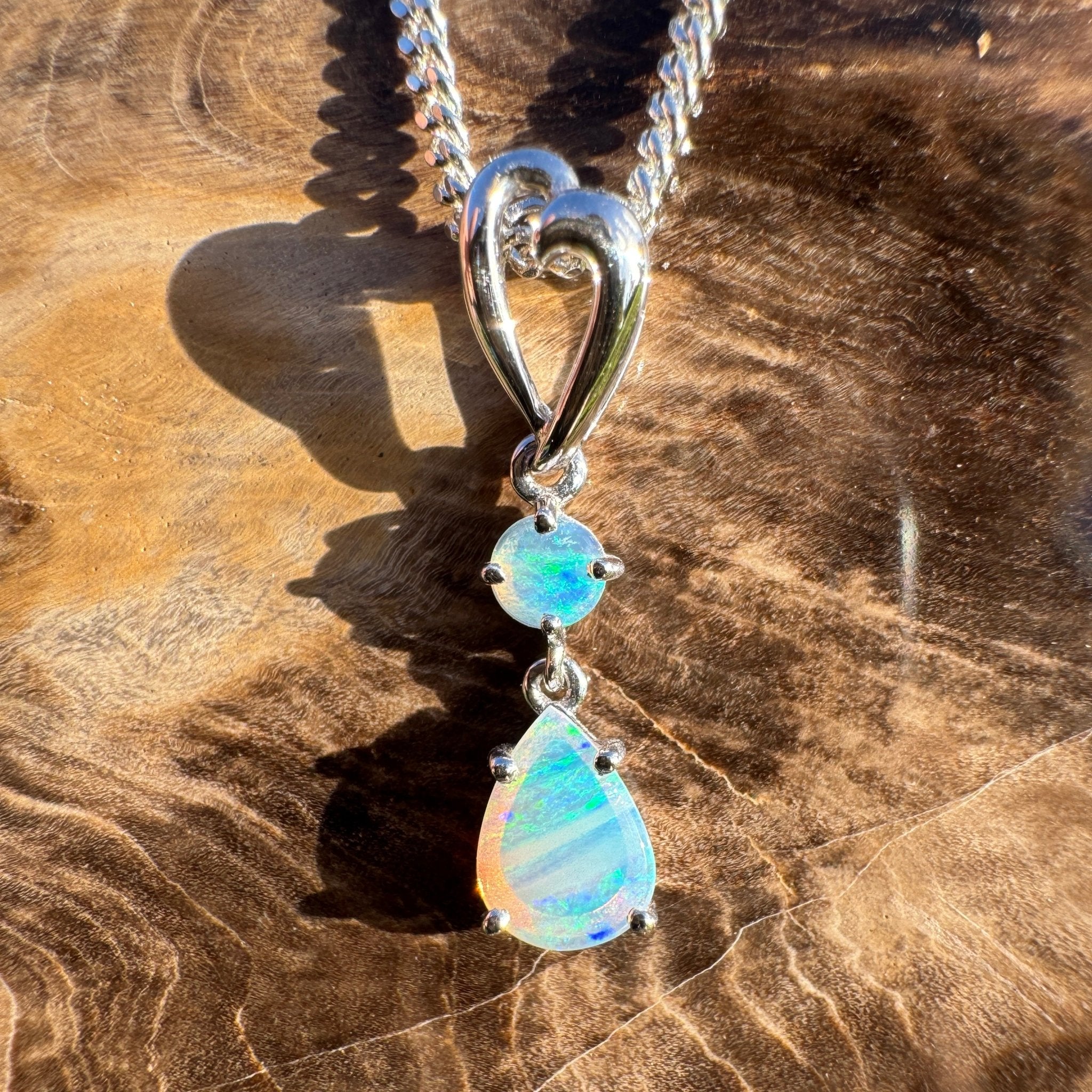 0.8ct Coober Pedy Crystal Opal Drop Pendant Necklace ~ 'Lord Howe Drops' | 925 Sterling Silver | Solid Australian Opal