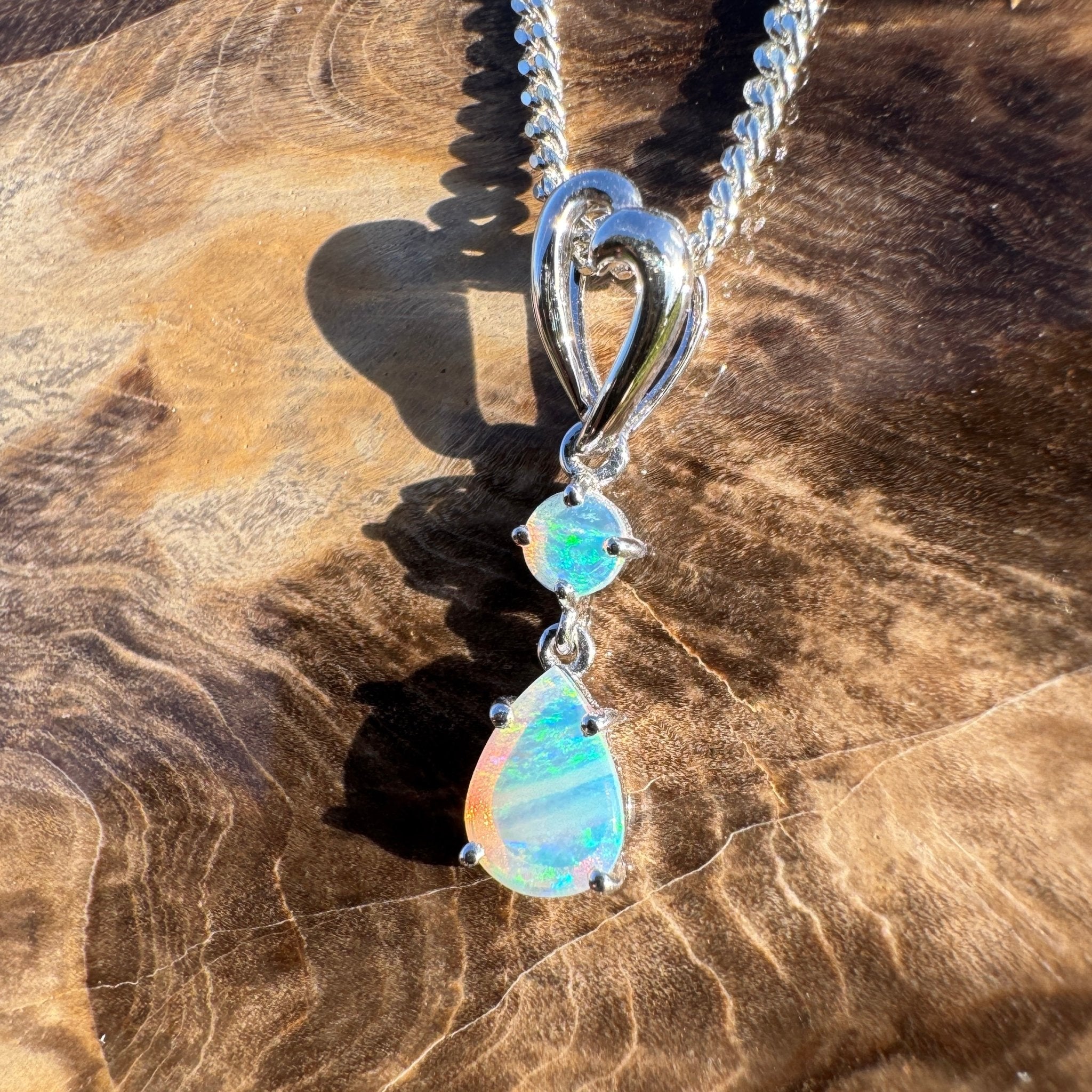 0.8ct Coober Pedy Crystal Opal Drop Pendant Necklace ~ 'Lord Howe Drops' | 925 Sterling Silver | Solid Australian Opal