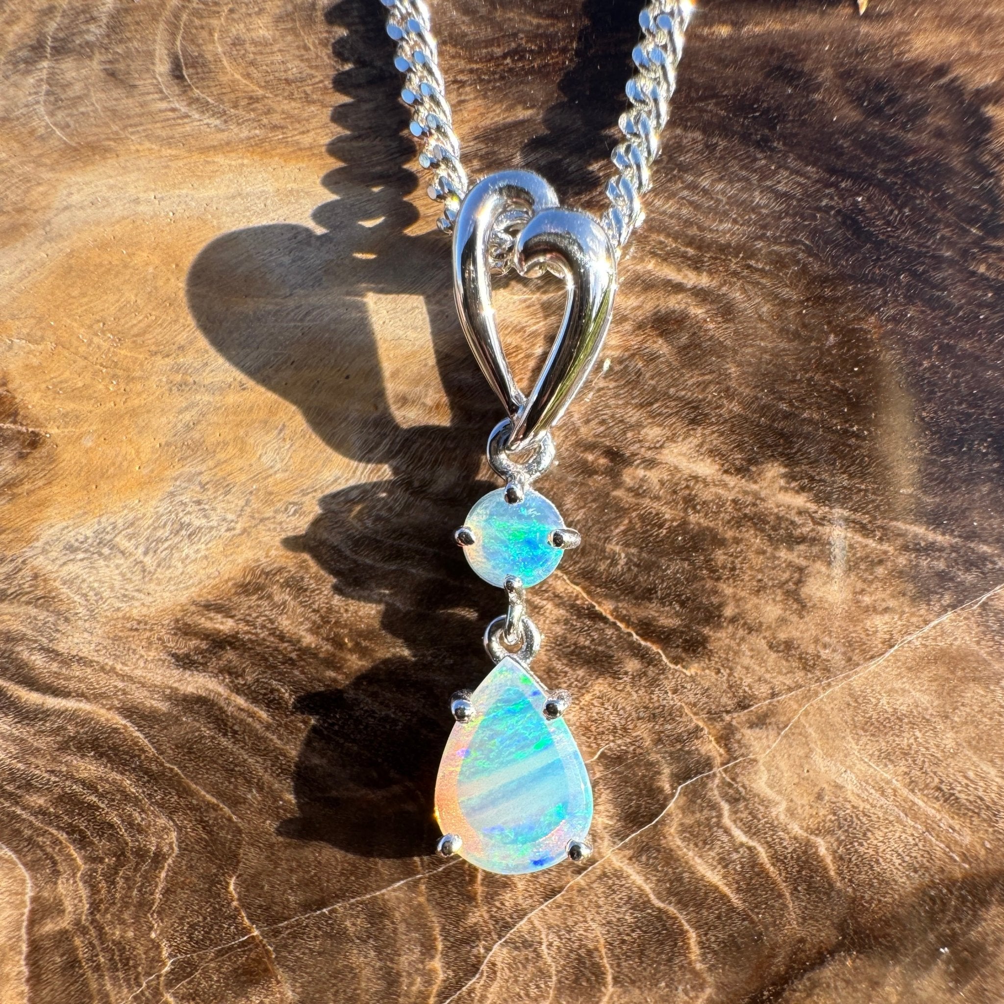 0.8ct Coober Pedy Crystal Opal Drop Pendant Necklace ~ 'Lord Howe Drops' | 925 Sterling Silver | Solid Australian Opal