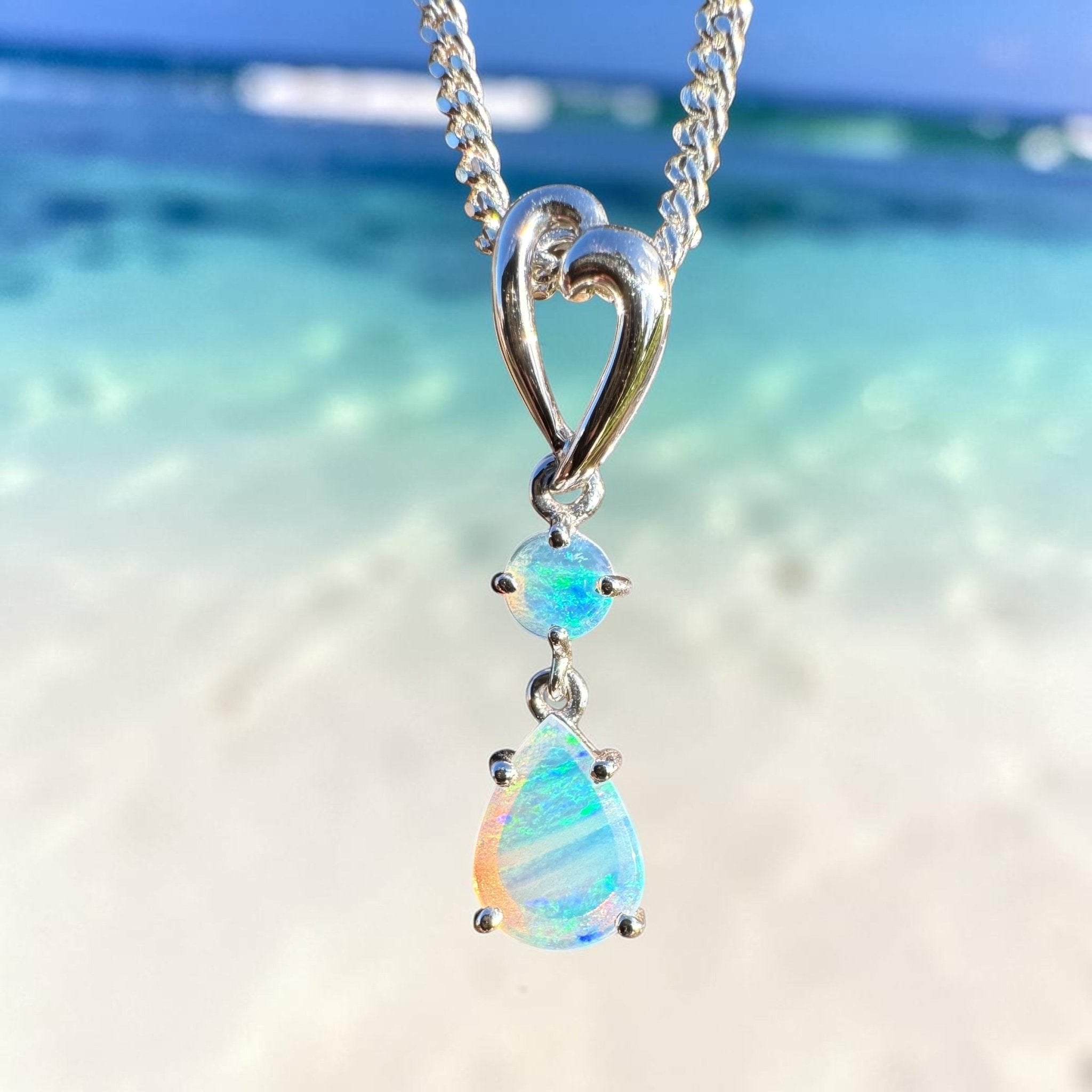 0.8ct Coober Pedy Crystal Opal Drop Pendant Necklace ~ 'Lord Howe Drops' | 925 Sterling Silver | Solid Australian Opal