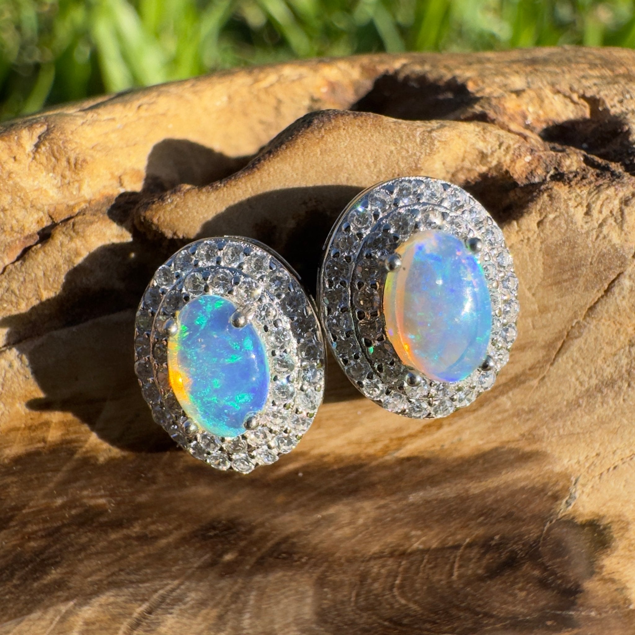0.8ct Coober Pedy Crystal Opal Earrings ~ 'Bremer Bay Prism' | 925 Sterling Silver | Solid Australian Opal