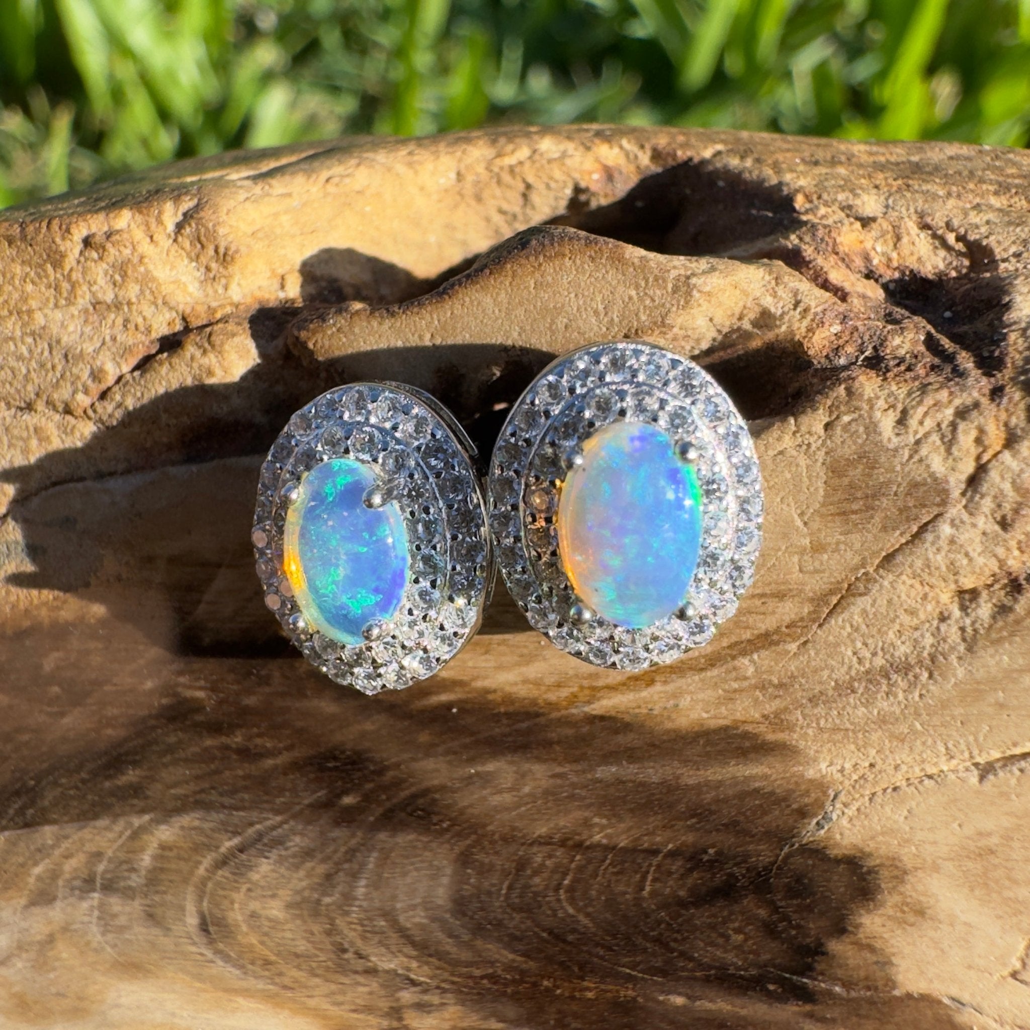 0.8ct Coober Pedy Crystal Opal Earrings ~ 'Bremer Bay Prism' | 925 Sterling Silver | Solid Australian Opal