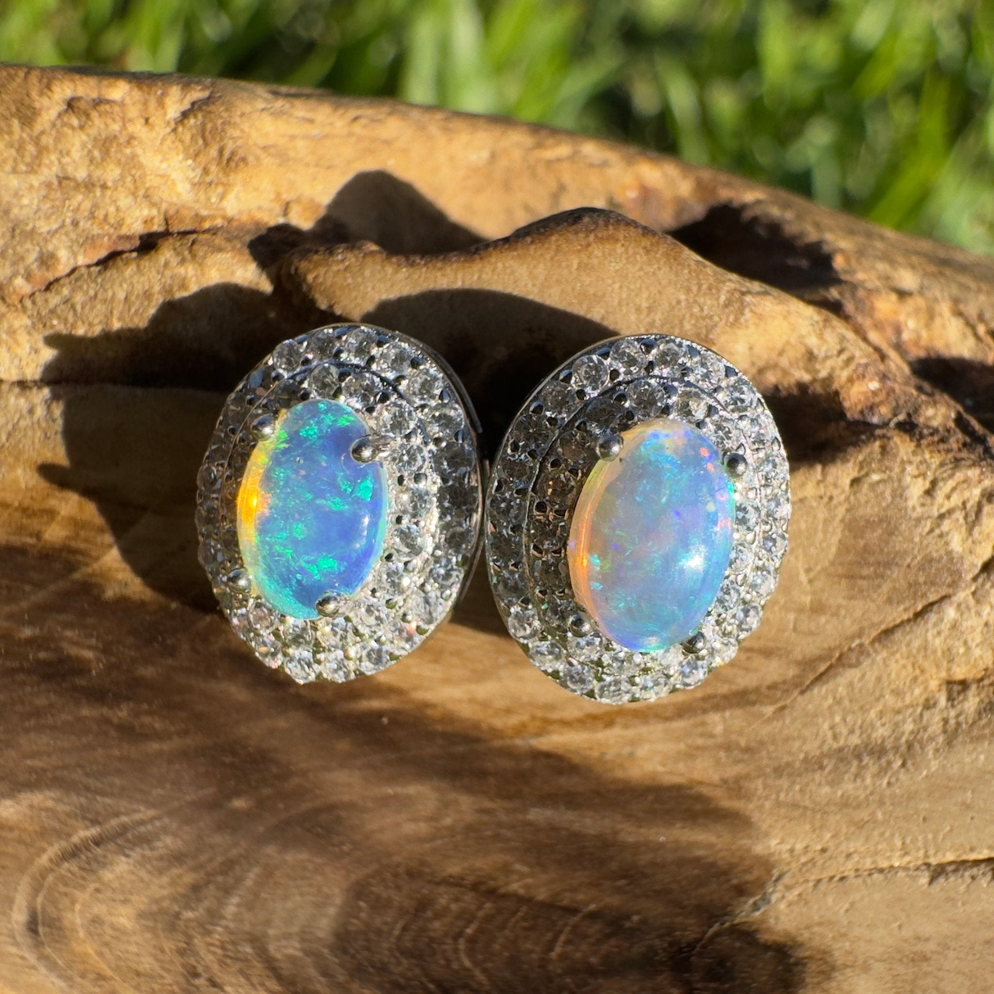 0.8ct Coober Pedy Crystal Opal Earrings ~ 'Bremer Bay Prism' | 925 Sterling Silver | Solid Australian Opal