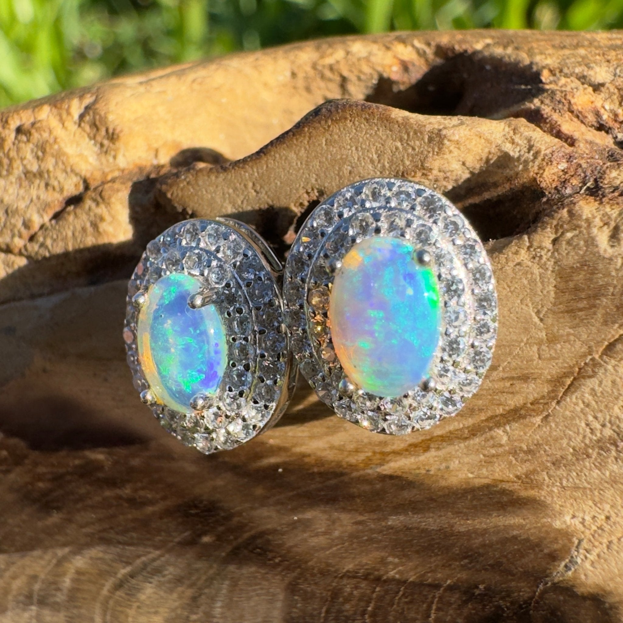 0.8ct Coober Pedy Crystal Opal Earrings ~ 'Bremer Bay Prism' | 925 Sterling Silver | Solid Australian Opal