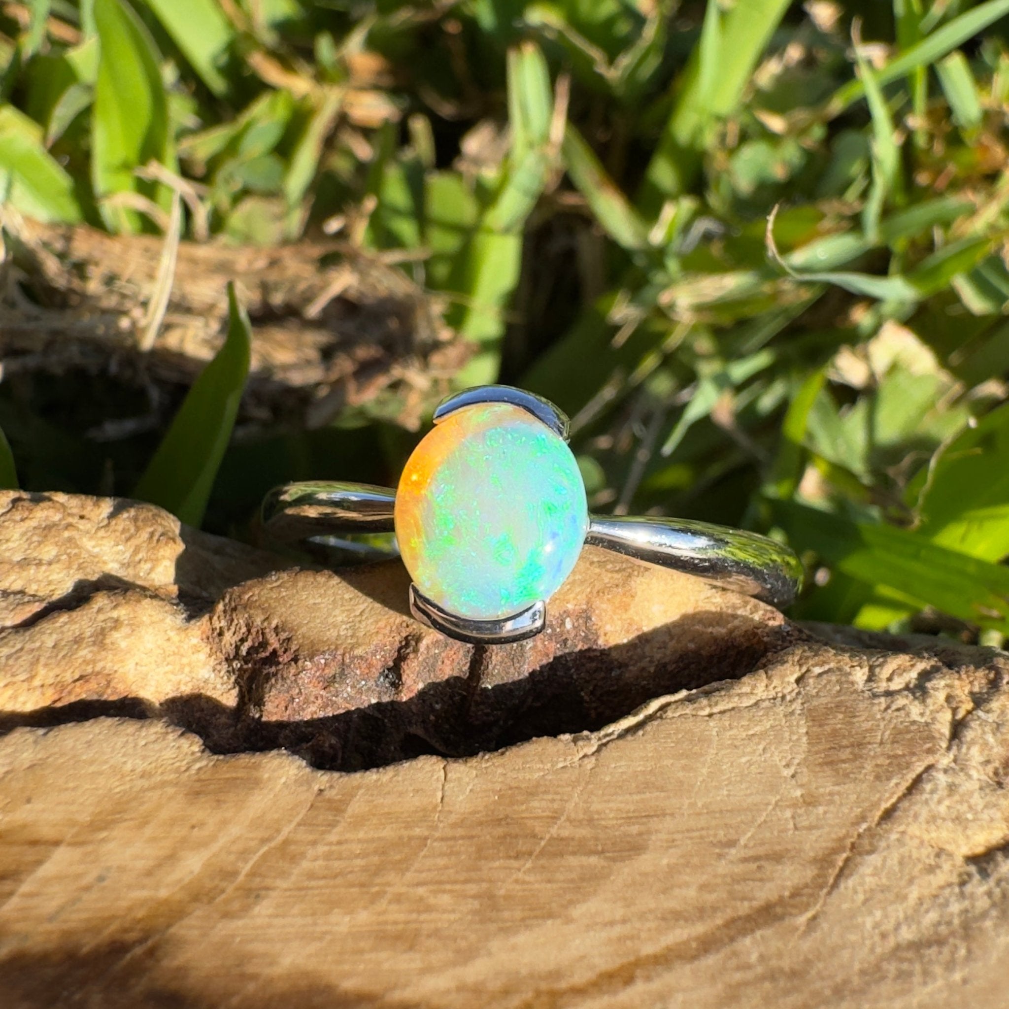 0.8ct Coober Pedy Crystal Opal Ring ~ 'Curl Curl Blues' | 925 Sterling Silver | Solid Australian Opal