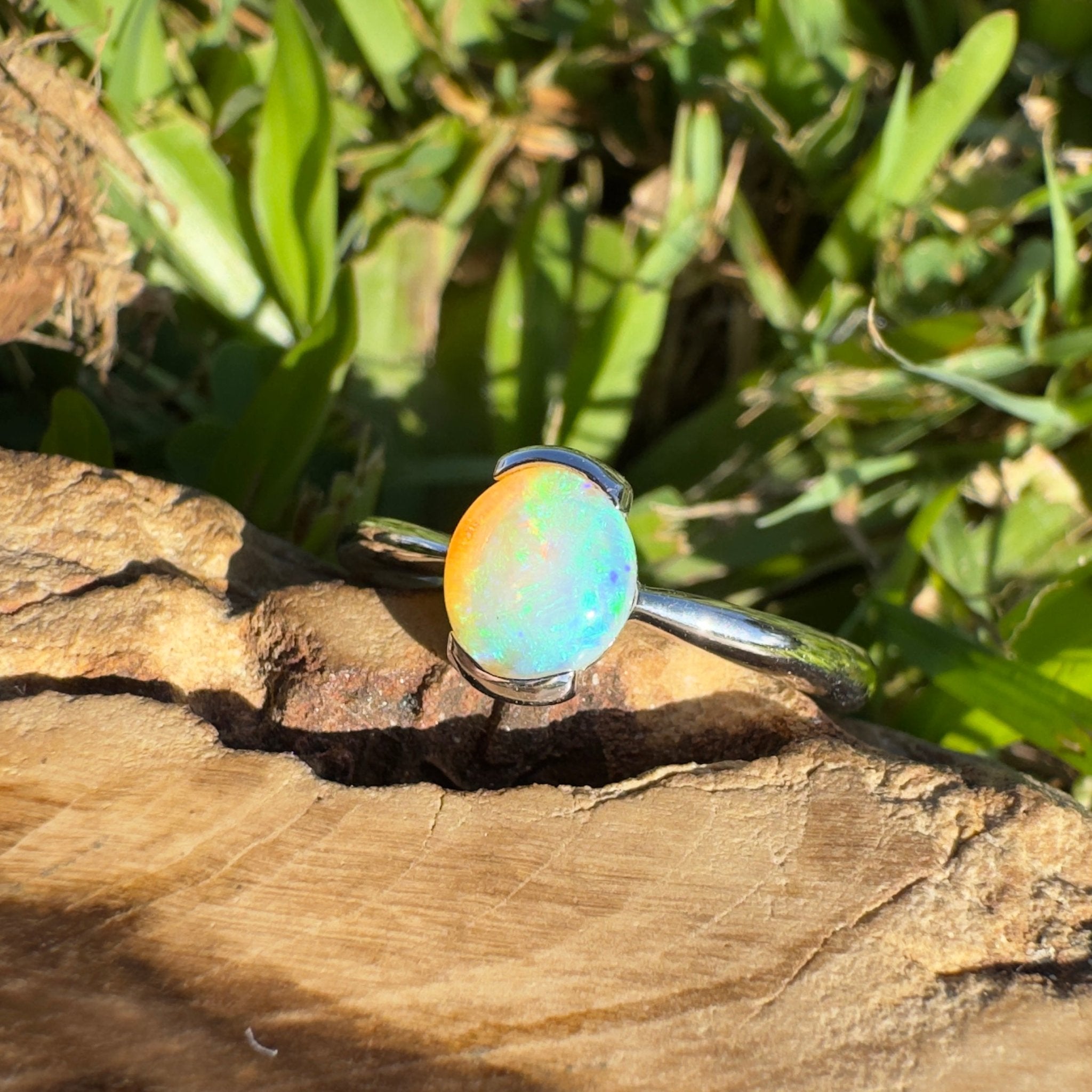 0.8ct Coober Pedy Crystal Opal Ring ~ 'Curl Curl Blues' | 925 Sterling Silver | Solid Australian Opal