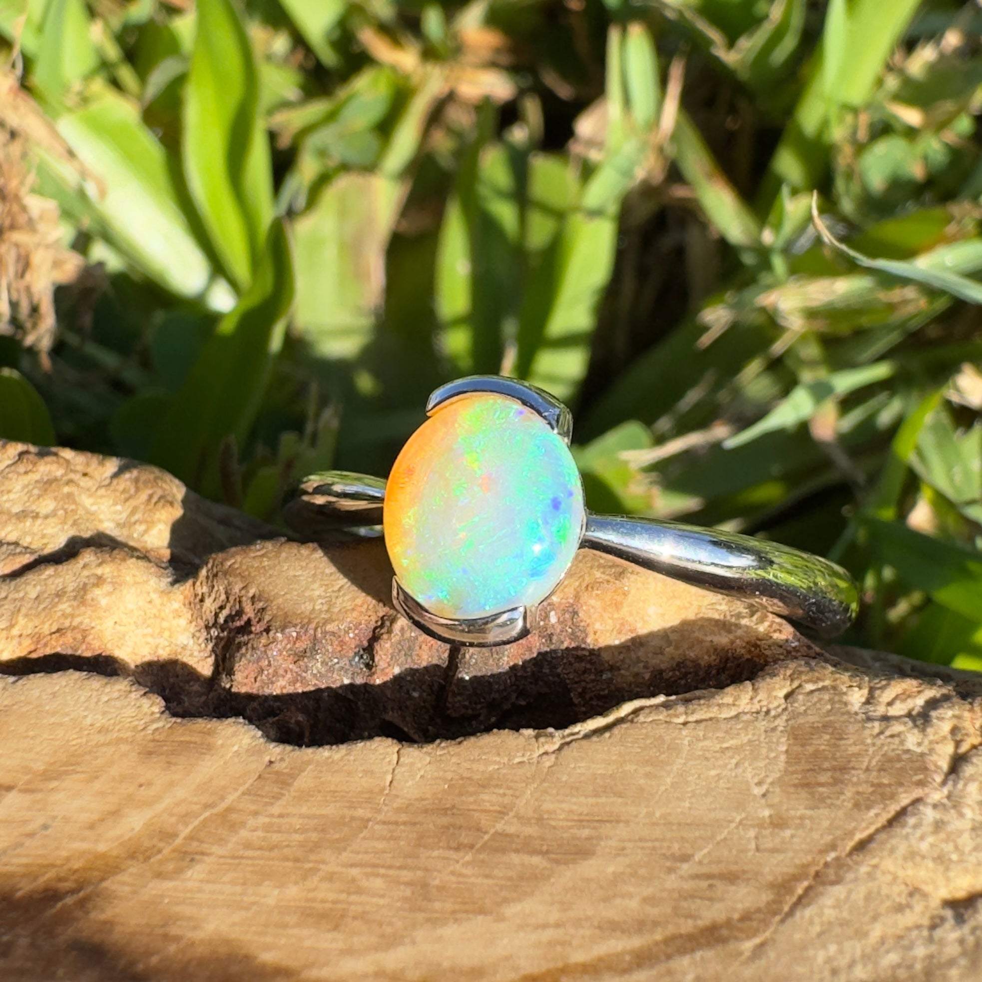 0.8ct Coober Pedy Crystal Opal Ring ~ 'Curl Curl Blues' | 925 Sterling Silver | Solid Australian Opal