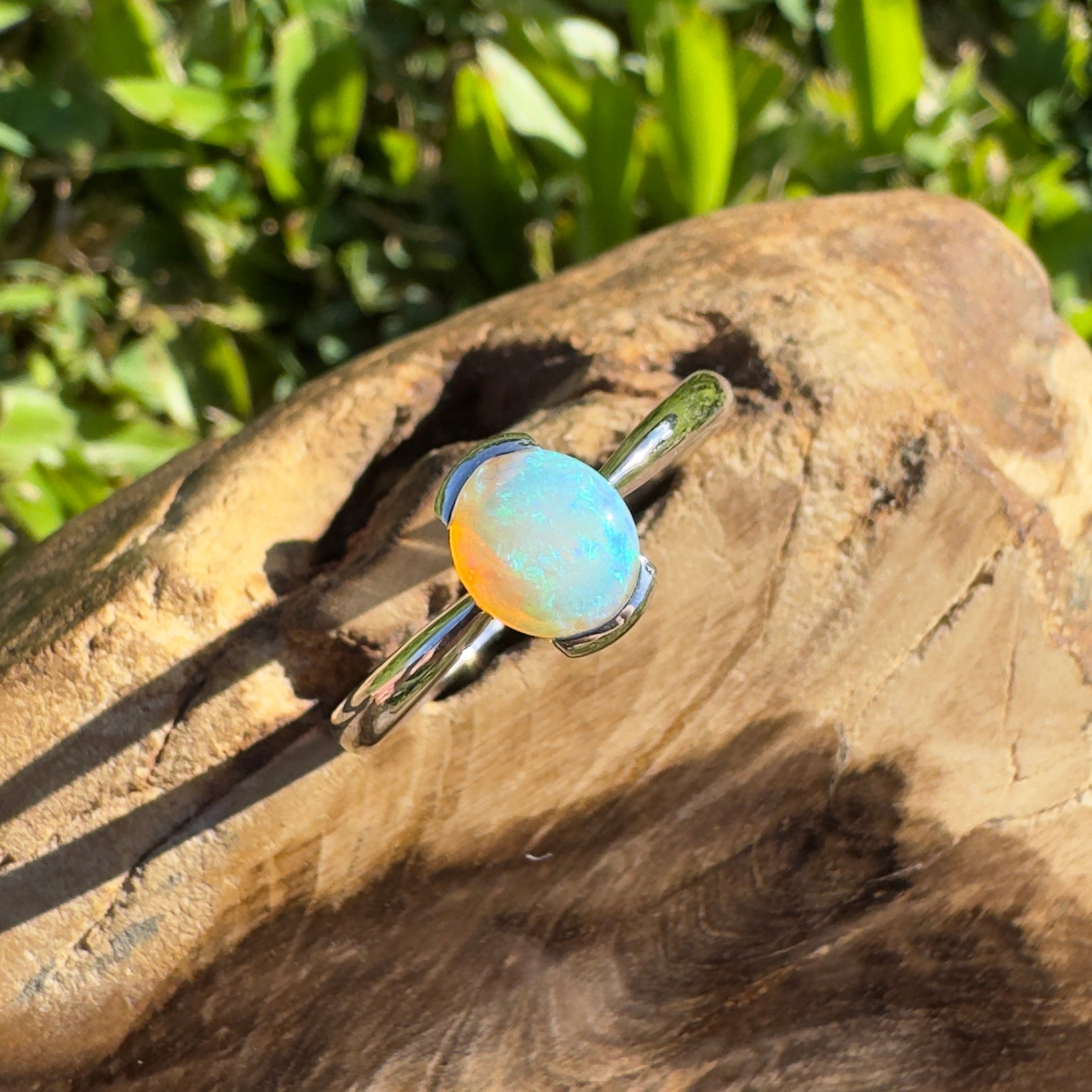 0.8ct Coober Pedy Crystal Opal Ring ~ 'Curl Curl Blues' | 925 Sterling Silver | Solid Australian Opal