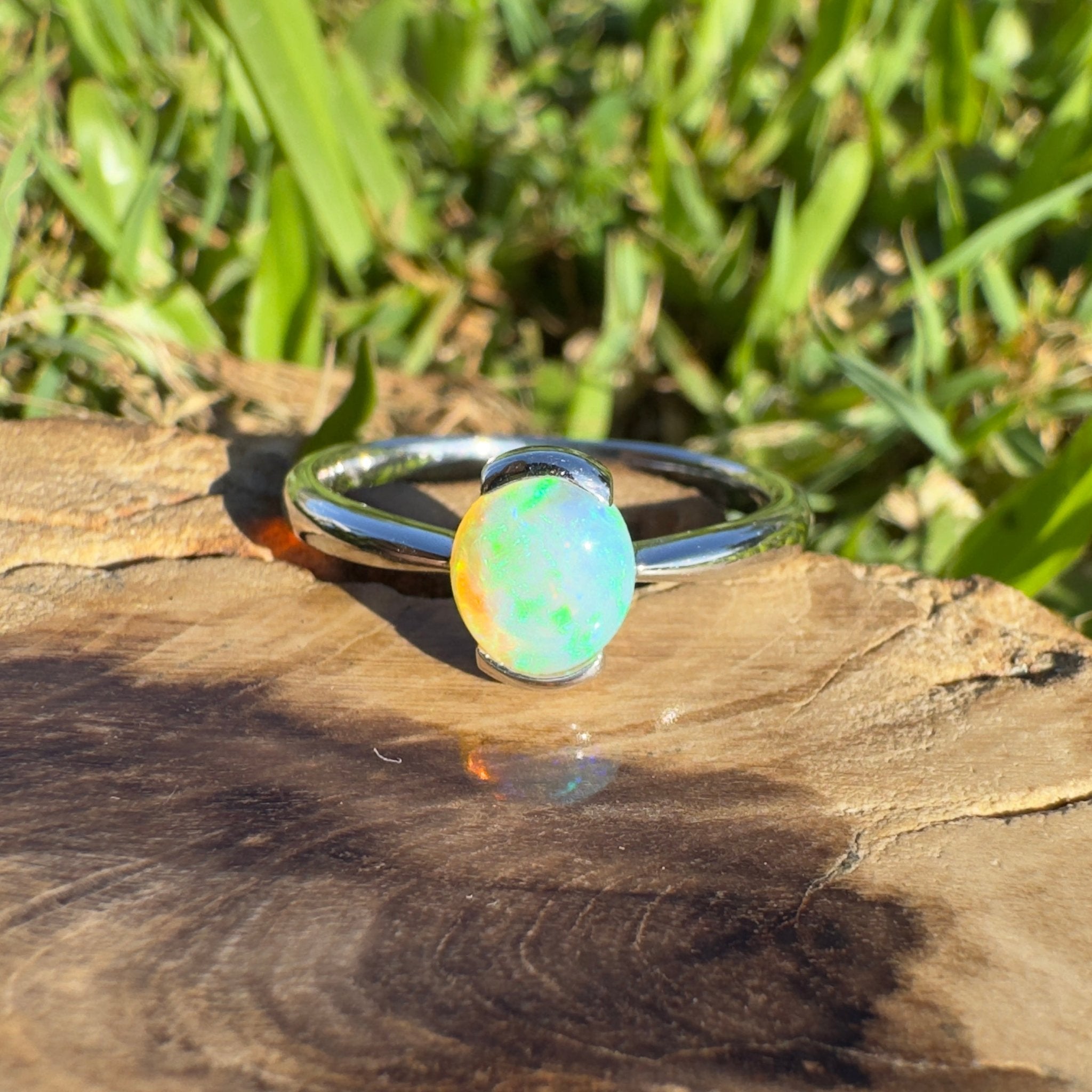 0.8ct Coober Pedy Crystal Opal Ring ~ 'Curl Curl Blues' | 925 Sterling Silver | Solid Australian Opal