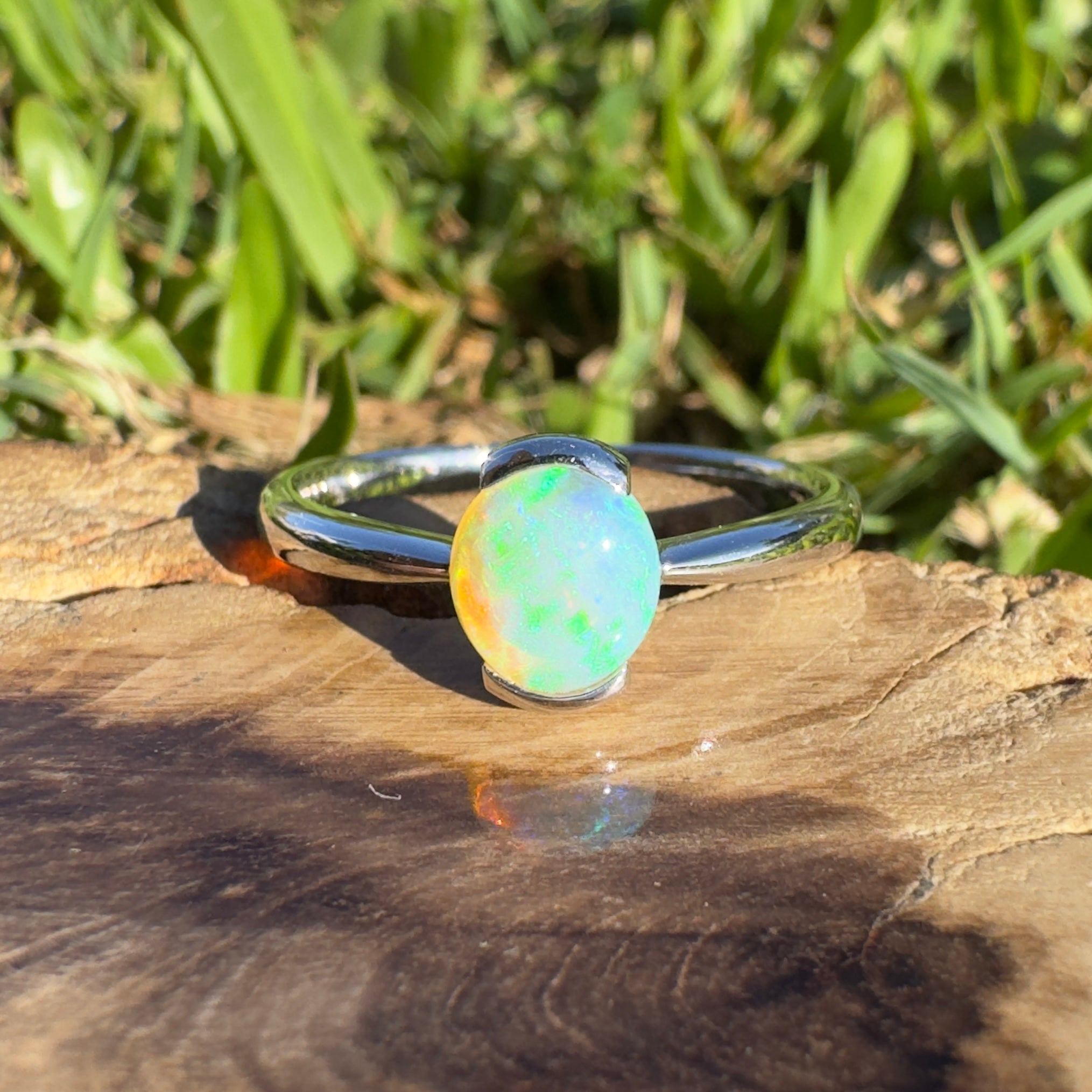 0.8ct Coober Pedy Crystal Opal Ring ~ 'Curl Curl Blues' | 925 Sterling Silver | Solid Australian Opal