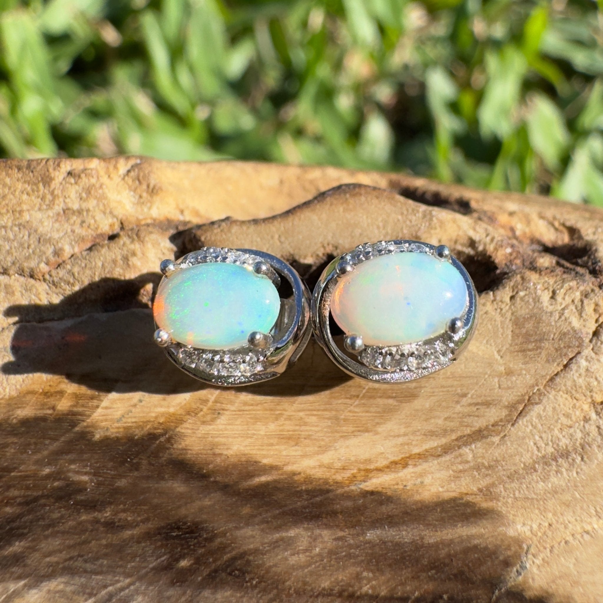 0.8ct Coober Pedy Opal Earrings ~ 'Etty Bay Gleam' | 925 Sterling Silver | Solid Australian Opal