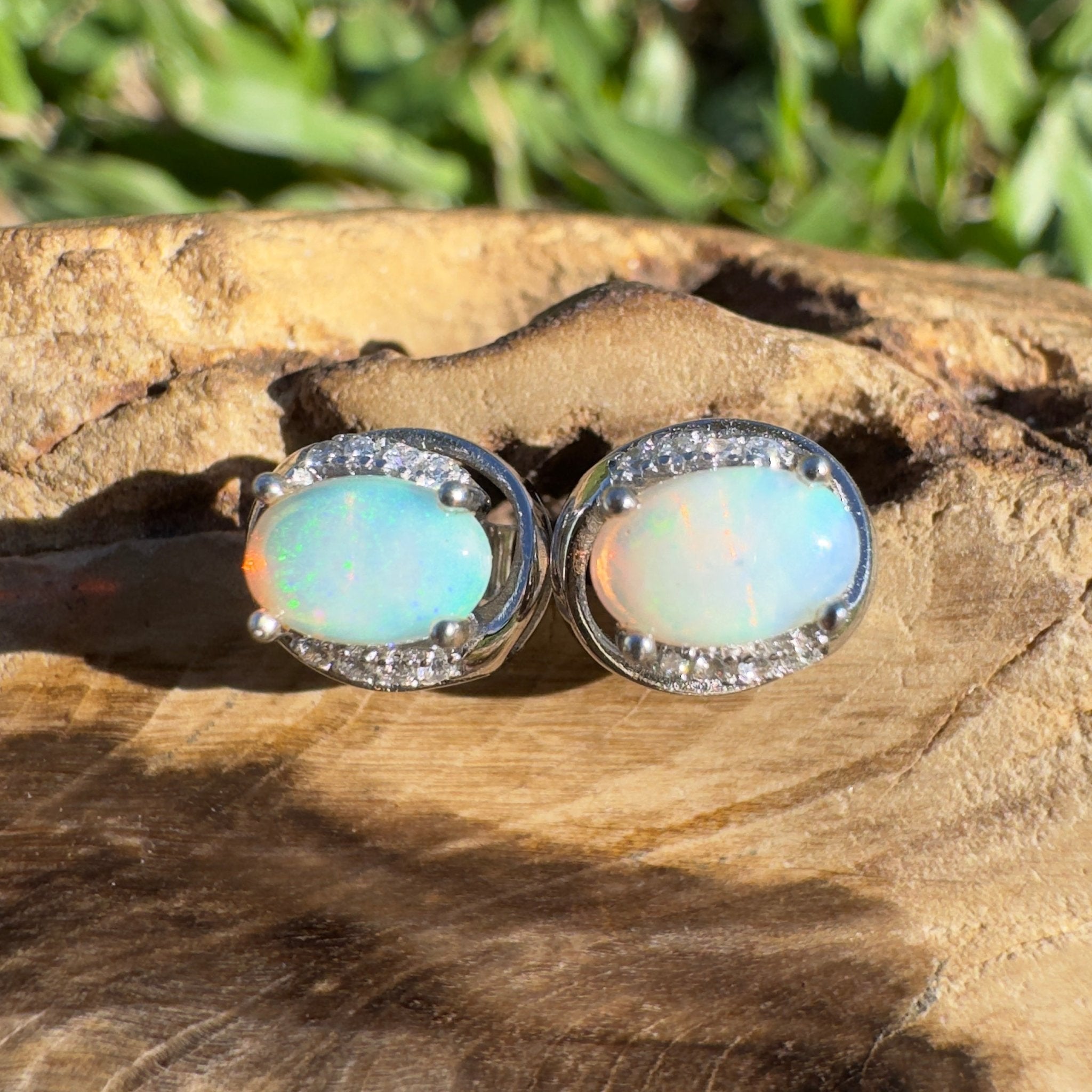 0.8ct Coober Pedy Opal Earrings ~ 'Etty Bay Gleam' | 925 Sterling Silver | Solid Australian Opal