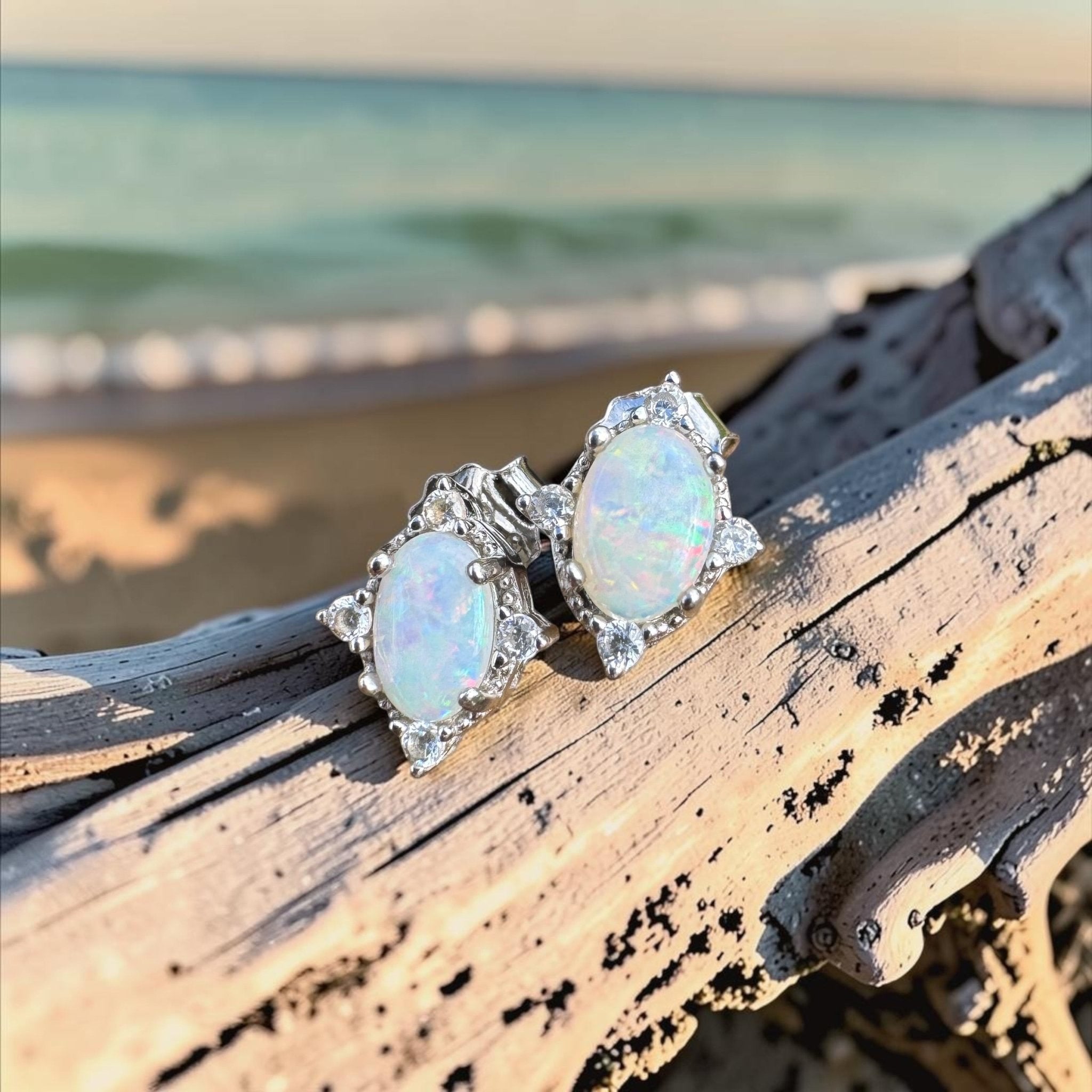 0.8ct Coober Pedy Opal Earrings ~ 'Port Douglas Sheen' | 925 Sterling Silver | Solid Australian Opal