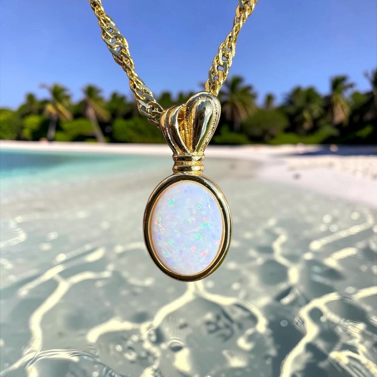 0.8ct Coober Pedy Opal Pendant Necklace ~ 'Broome Gold' | Yellow Gold Coated 925 Sterling Silver | Solid Australian Opal