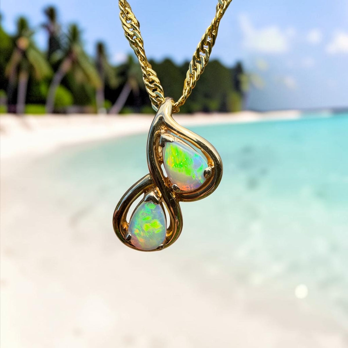 0.8ct Coober Pedy Opal Pendant Necklace ~ 'Clare Valley Twirl' | 14ct Yellow Gold | Solid Australian Opal