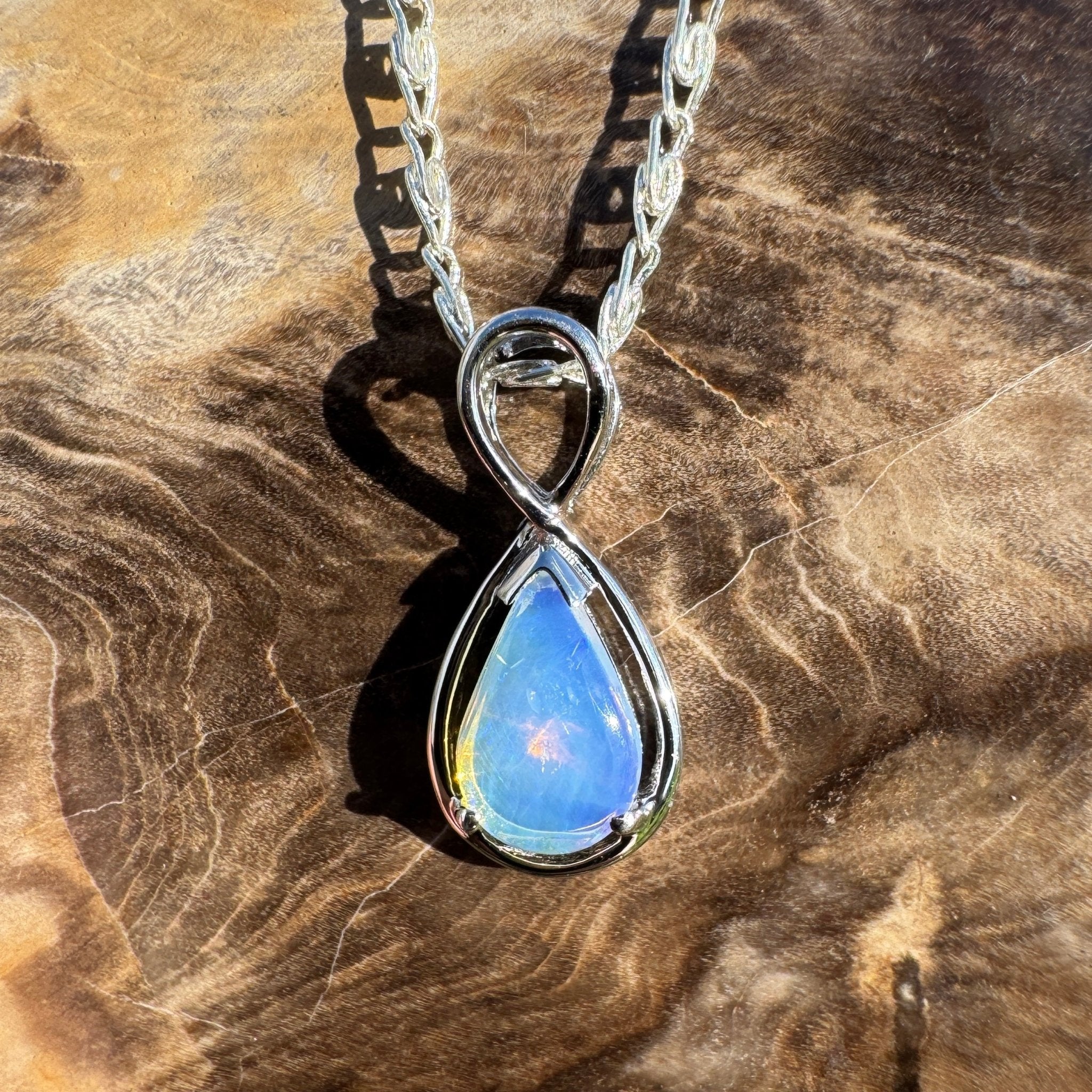0.8ct Coober Pedy Opal Pendant Necklace ~ 'Fremantle Flash' | 925 Sterling Silver | Solid Australian Opal