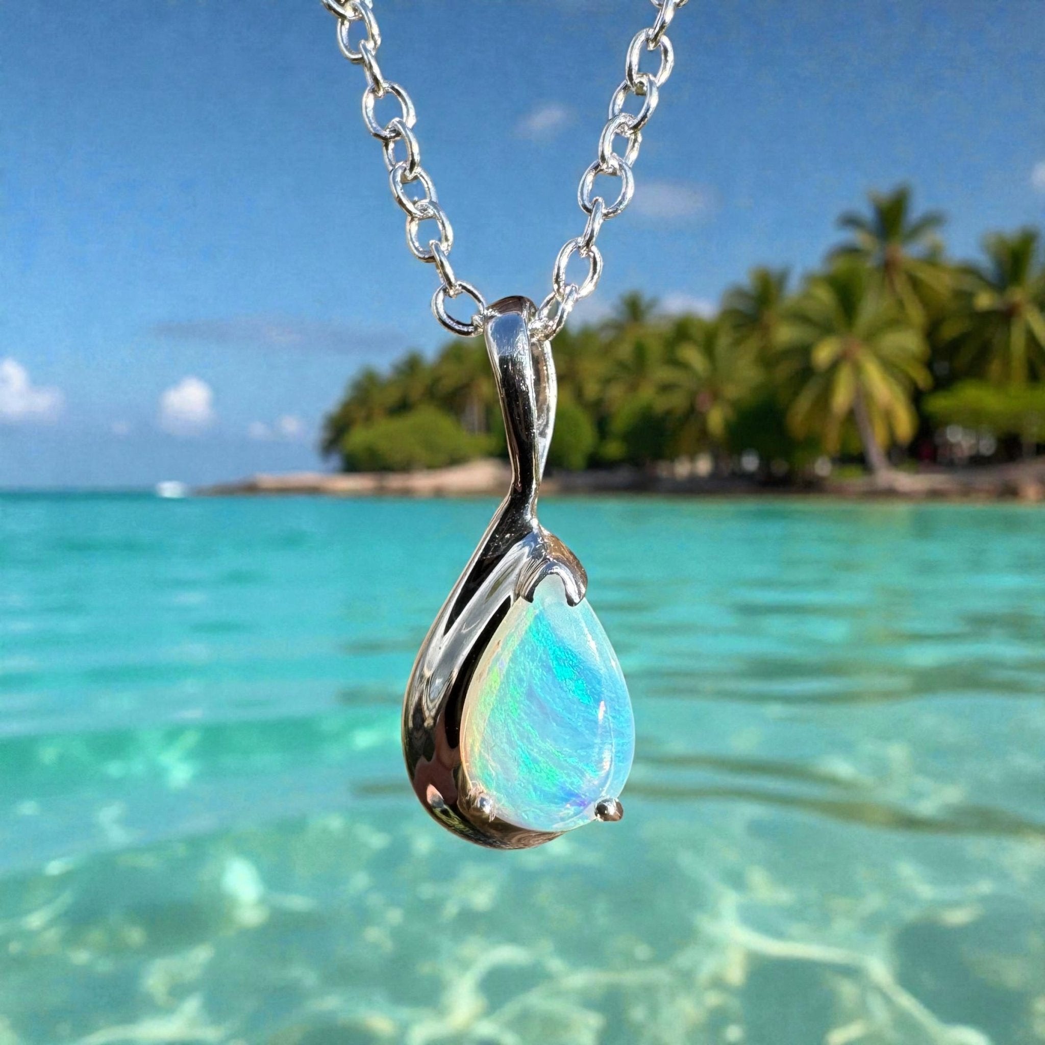 0.8ct Coober Pedy Opal Pendant Necklace ~ 'Fremantle Flash' | 925 Sterling Silver | Solid Australian Opal